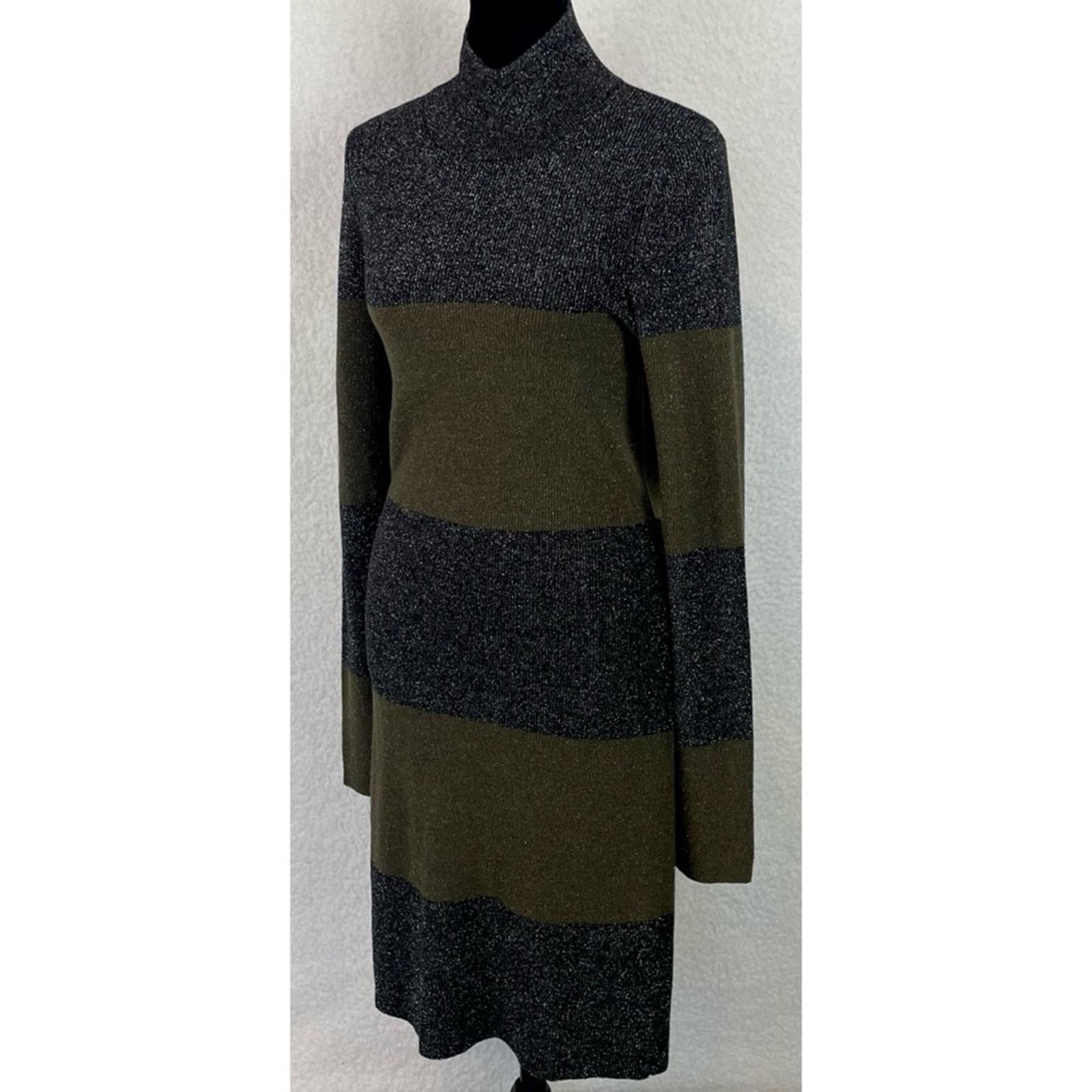 A.L.C. A.L.C. • Green/Black Striped Metallic Long Sleeve Mini Dress Size L / US 10 / IT 46 - 6 Thumbnail