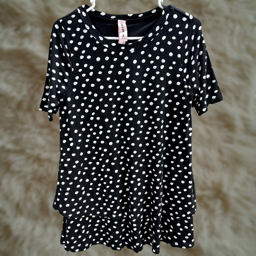 Vintage Agnes & Dora Women's Dress Polka Dot Short Sleeve Layered Mini Sz S Black White Dress Size 28" / US 6 / IT 42 - 1 Thumbnail