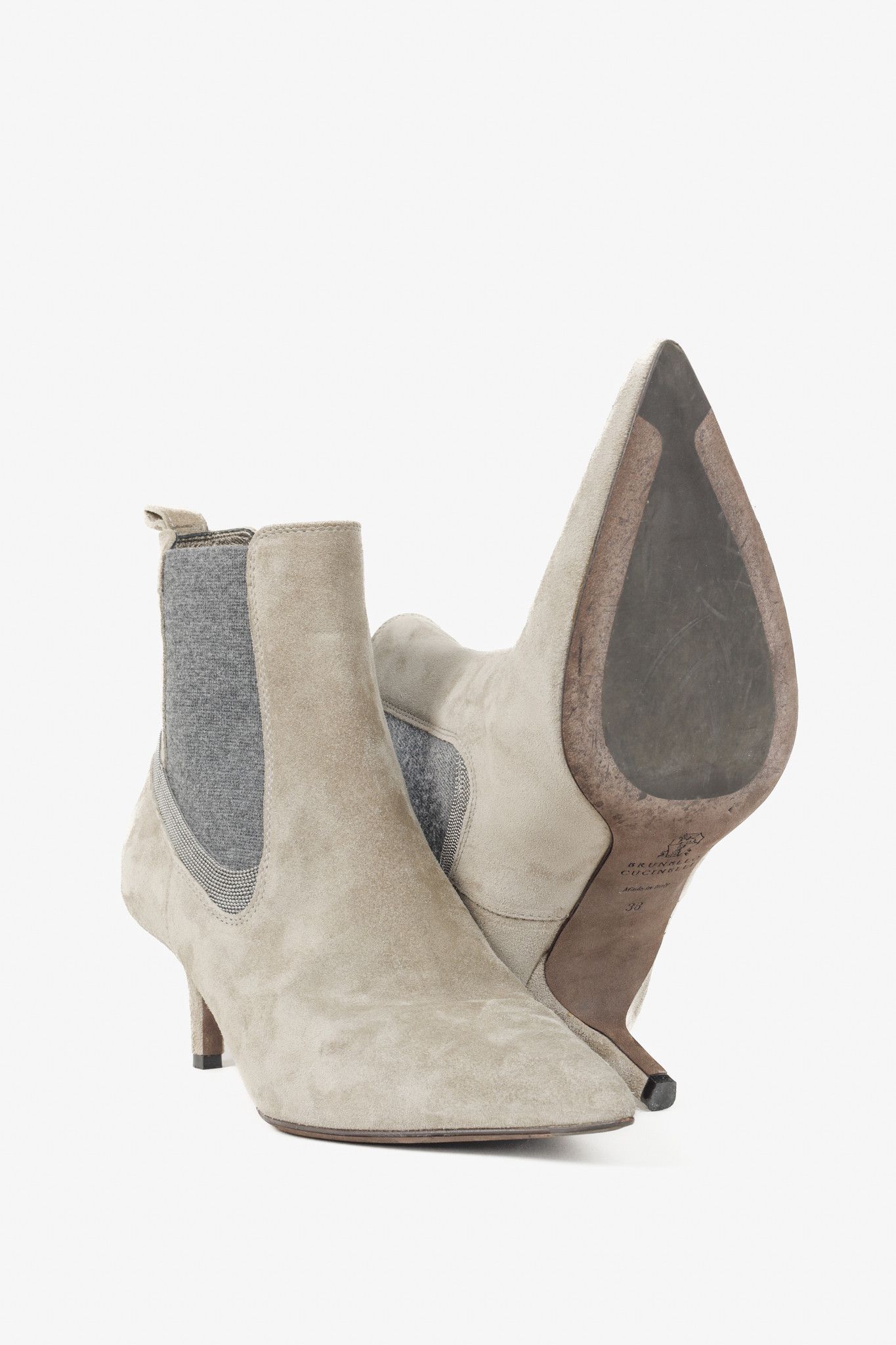 Brunello Cucinelli Brunello Cucinelli Monili Trimmed Sand Suede Booties Size US 7.5 / IT 37.5 - 4 Thumbnail