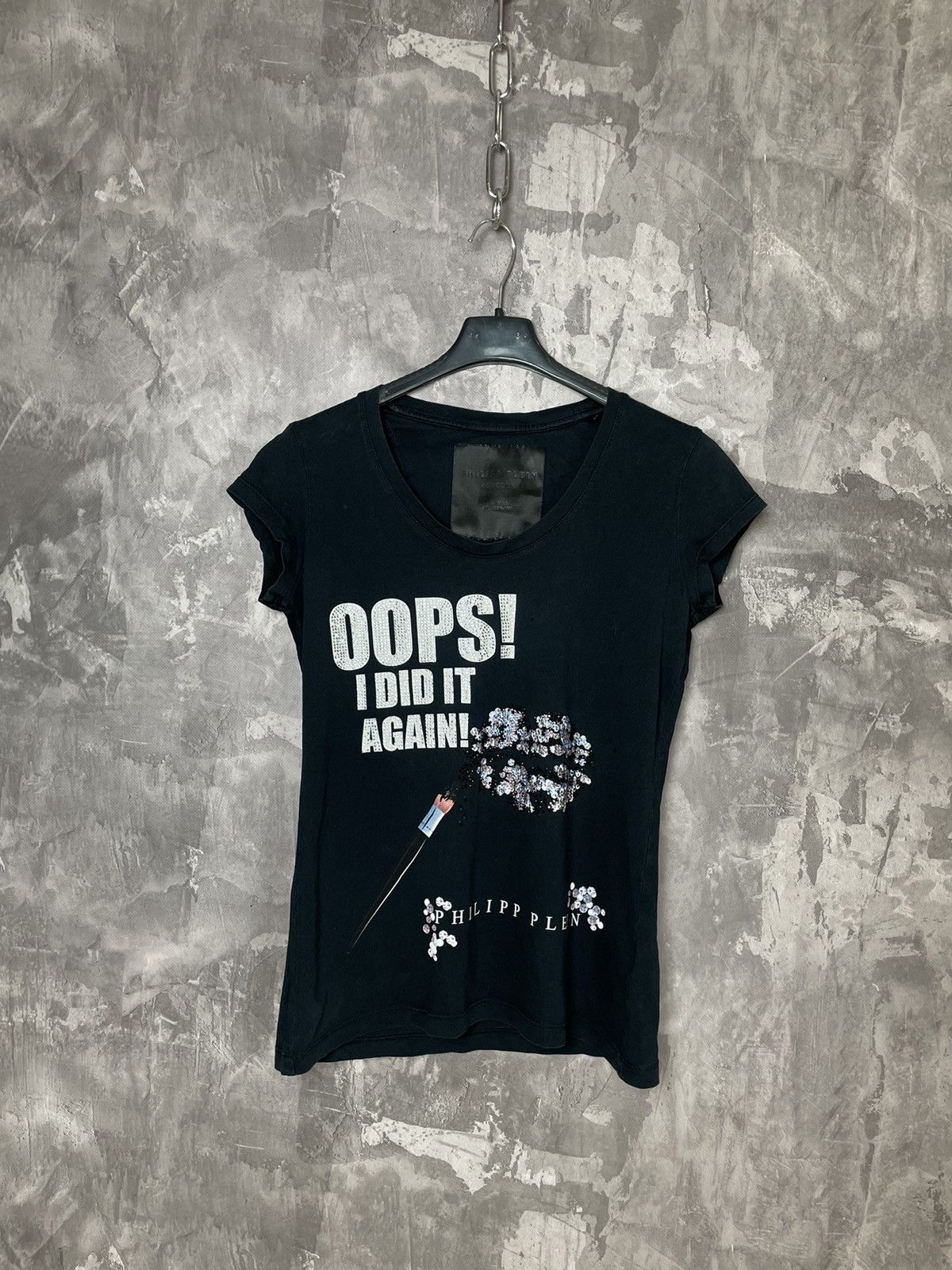 Philipp Plein Vintage Black Philipp Plein Tee Tank Top Crystals “oops” Size S / US 4 / IT 40 - 1 Thumbnail