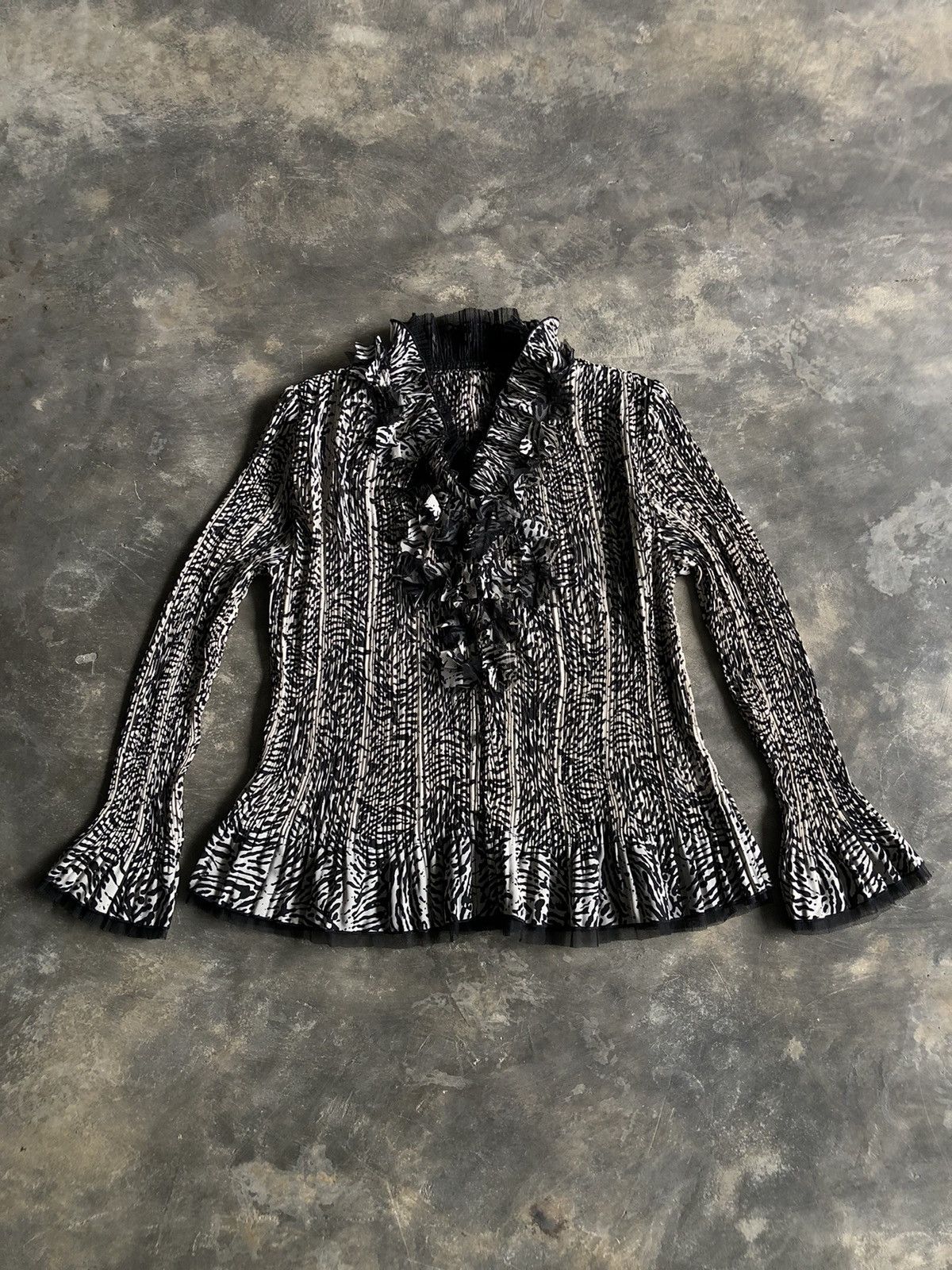 Japanese Brand × Vintage Y2K vintage Plisse Mesh blouse sheer ruffle by Voltaire Size L / US 10 / IT 46 - 1 Thumbnail