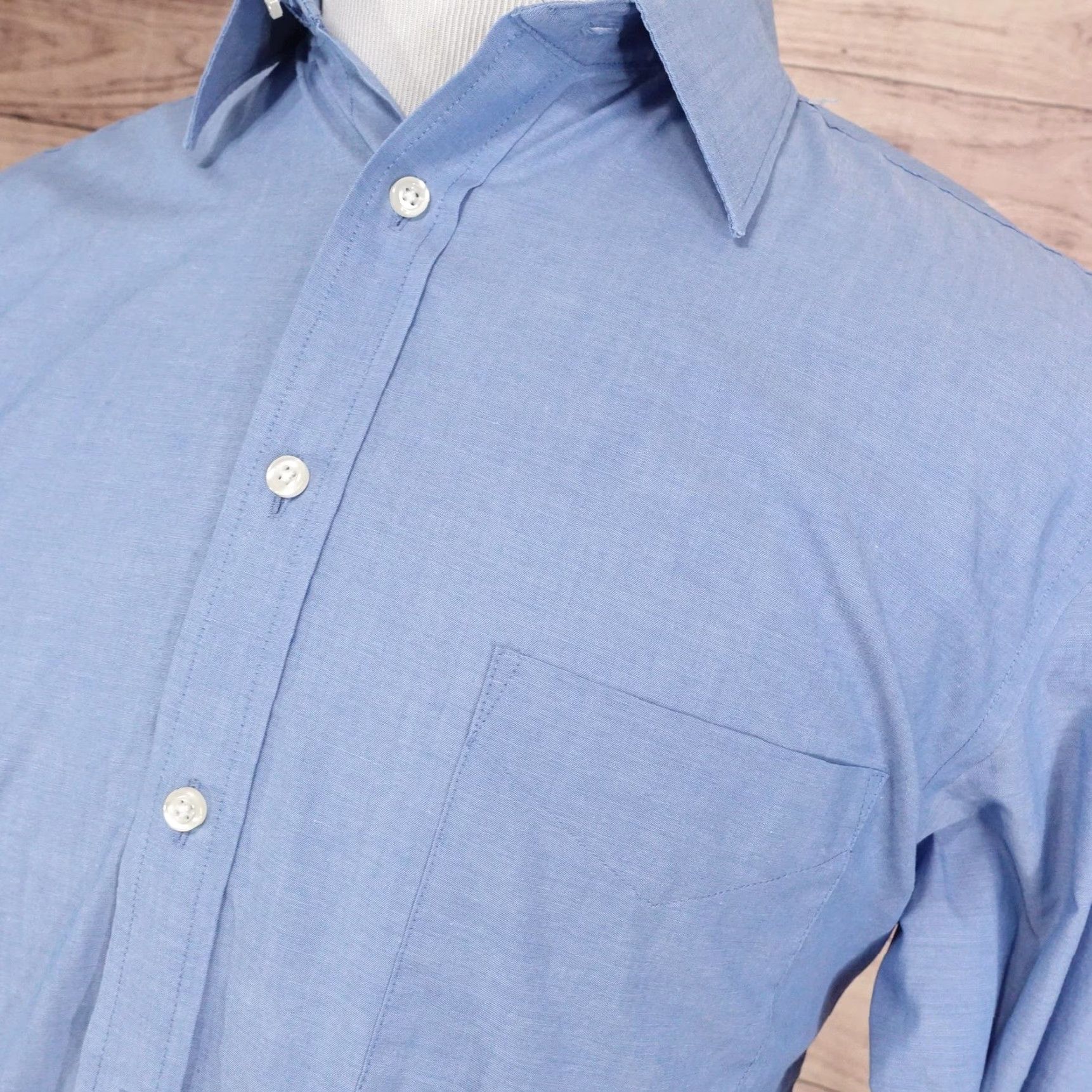 Stafford Stafford Dress Shirt Mens 16 34/35 Blue Regular Fit Travel Performance Super Shirt Top Cuff Barrel Pocket Size 42R - 2 Thumbnail