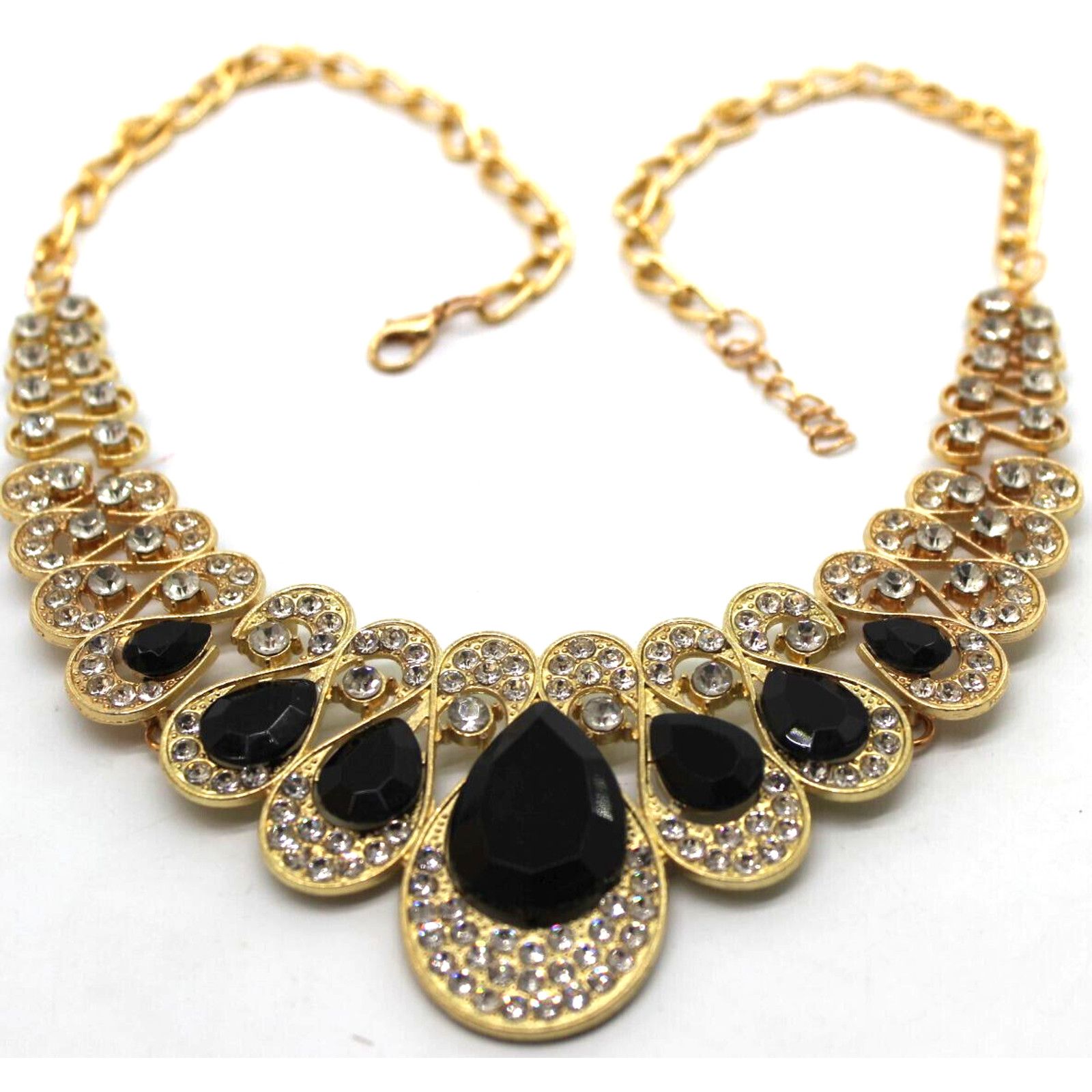 Other Black & Clear Rhinestone Goldtone Necklace Earring Set Size ONE SIZE - 3 Thumbnail
