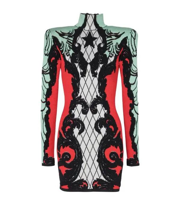 o1s1wg110825 Baroque Print Mini Dress in Multicolor