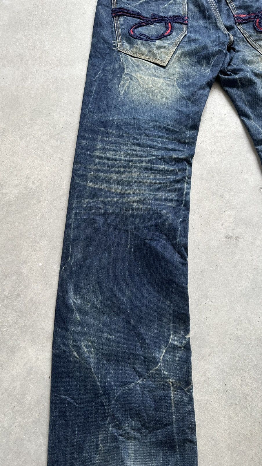 14th Addiction REDPEPPER FADING TATTOO LONG FLARED JEANS Size US 34 / EU 50 - 10 Thumbnail