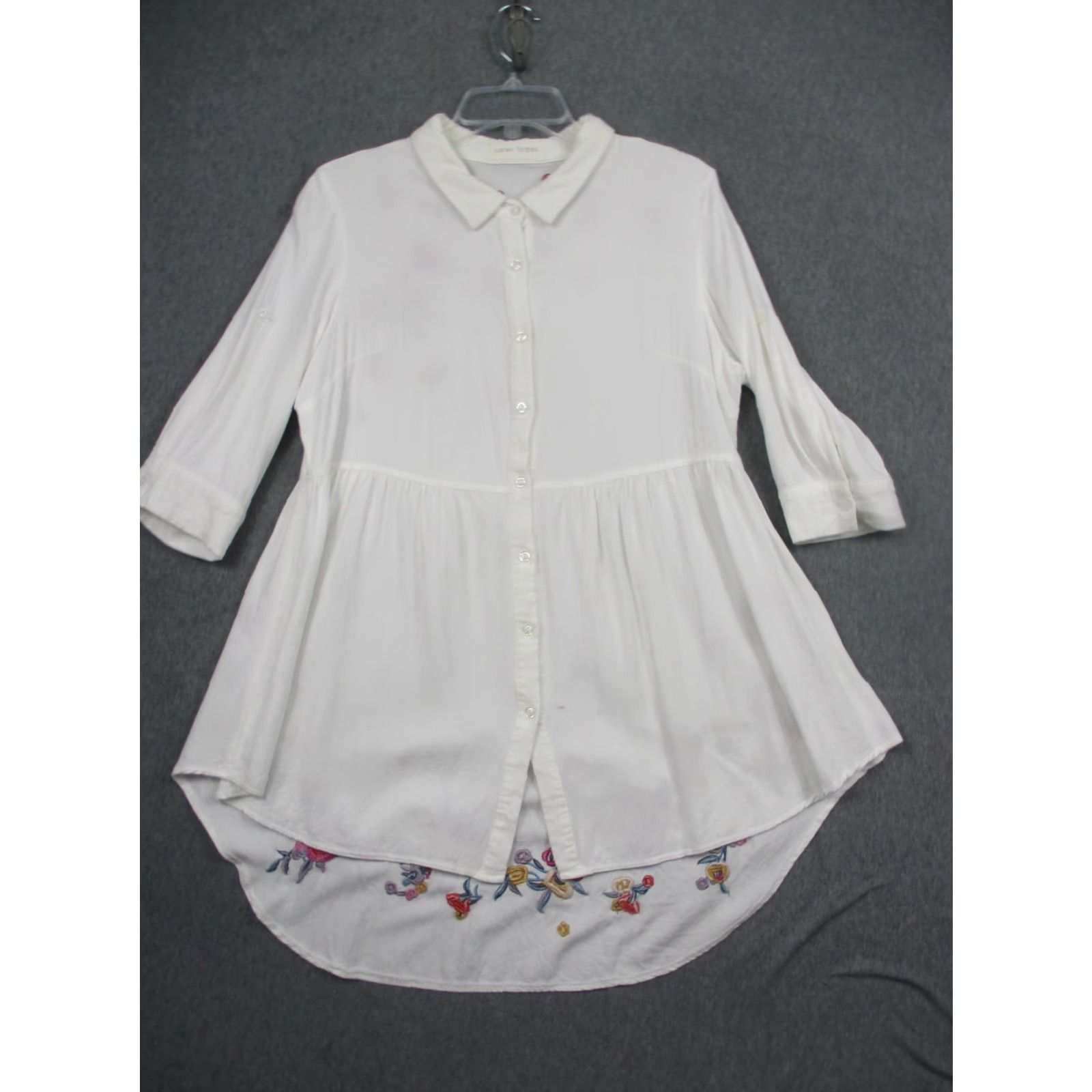 Vintage Caren Forbes Shirt Womens Large White Embroidered Floral Button Front Tunic Size L / US 10 / IT 46 - 5 Thumbnail