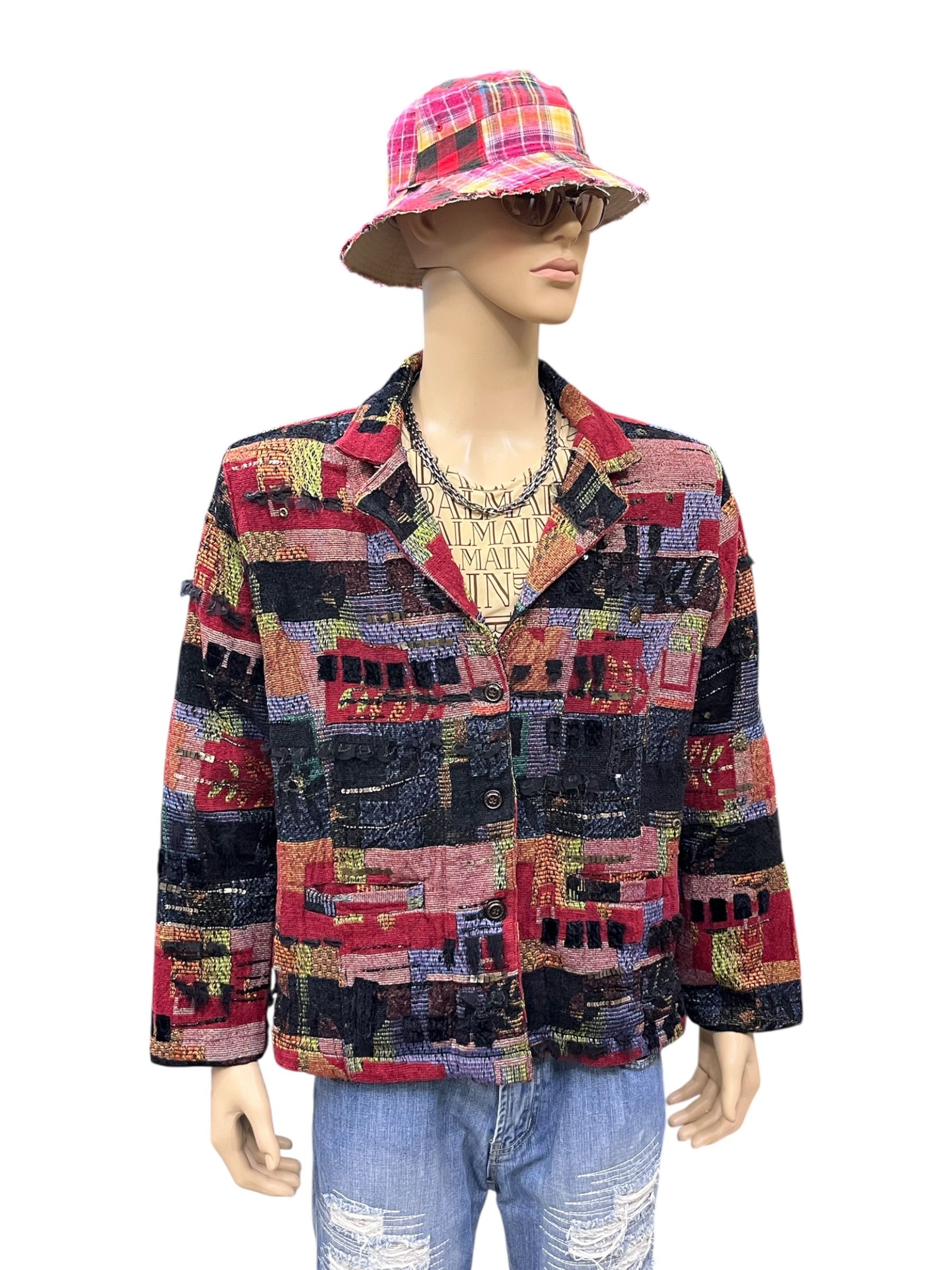 Chicos Vtg Tapestry Patchwork Art Blazer Grunge Avant Garde Jacket Size M / US 6-8 / IT 42-44 - 2 Thumbnail