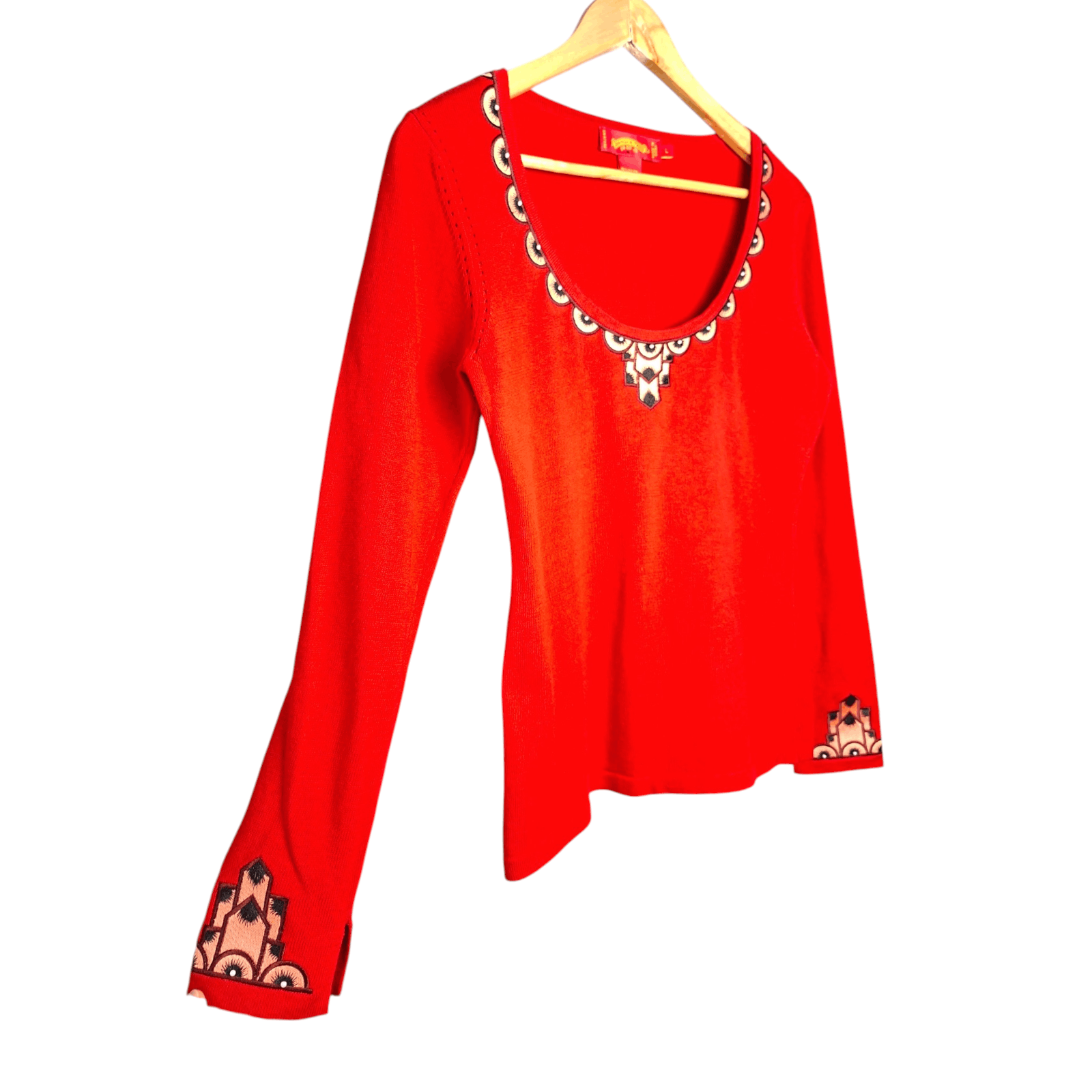 Shanghai Tang SHANGHAI TANG Cashmere Blend Sweater Embroidered Art Deco Size L / US 10 / IT 46 - 2 Thumbnail