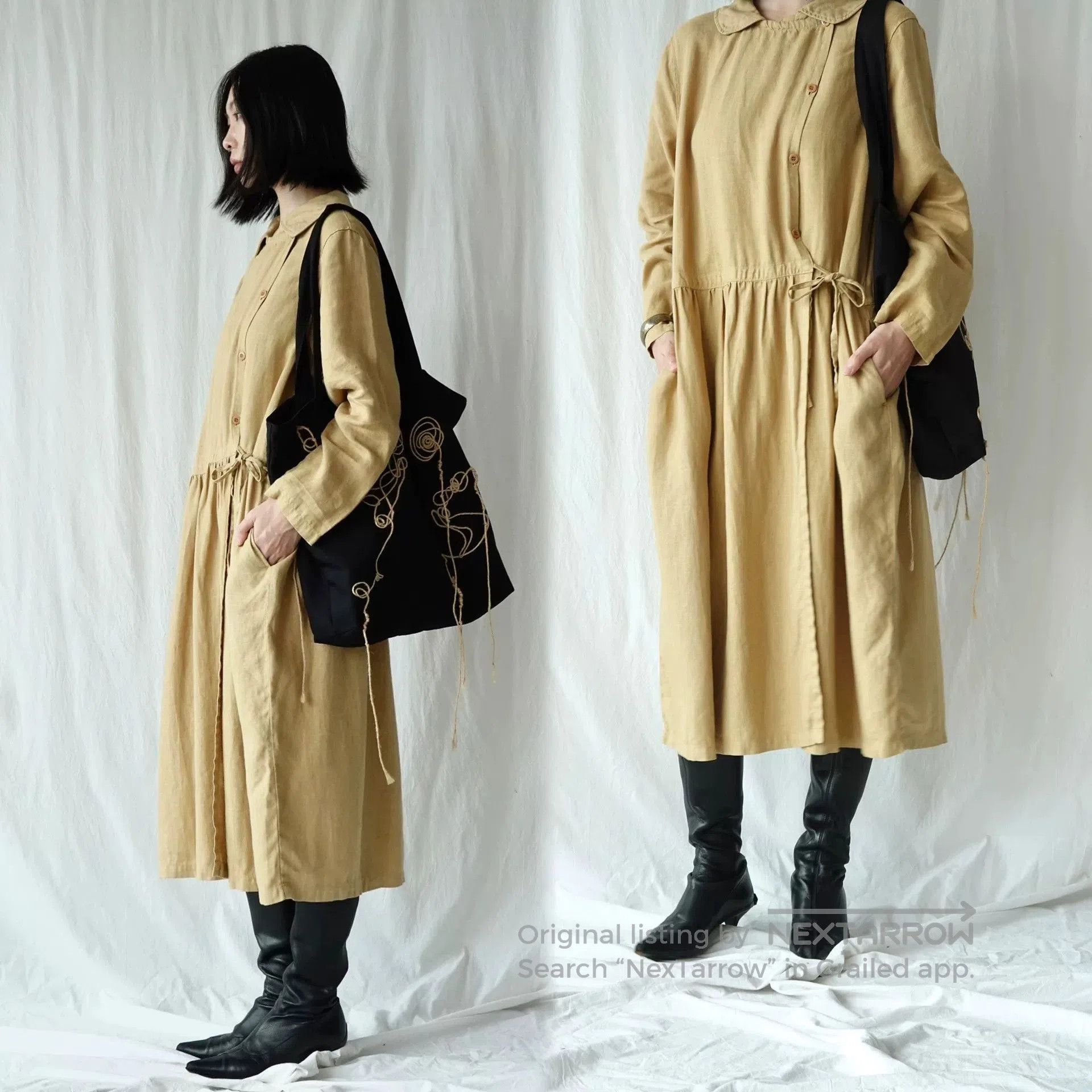 Japanese Brand Bisque Long Linen Robe Dress. Size M / US 6-8 / IT 42-44 - 9 Thumbnail