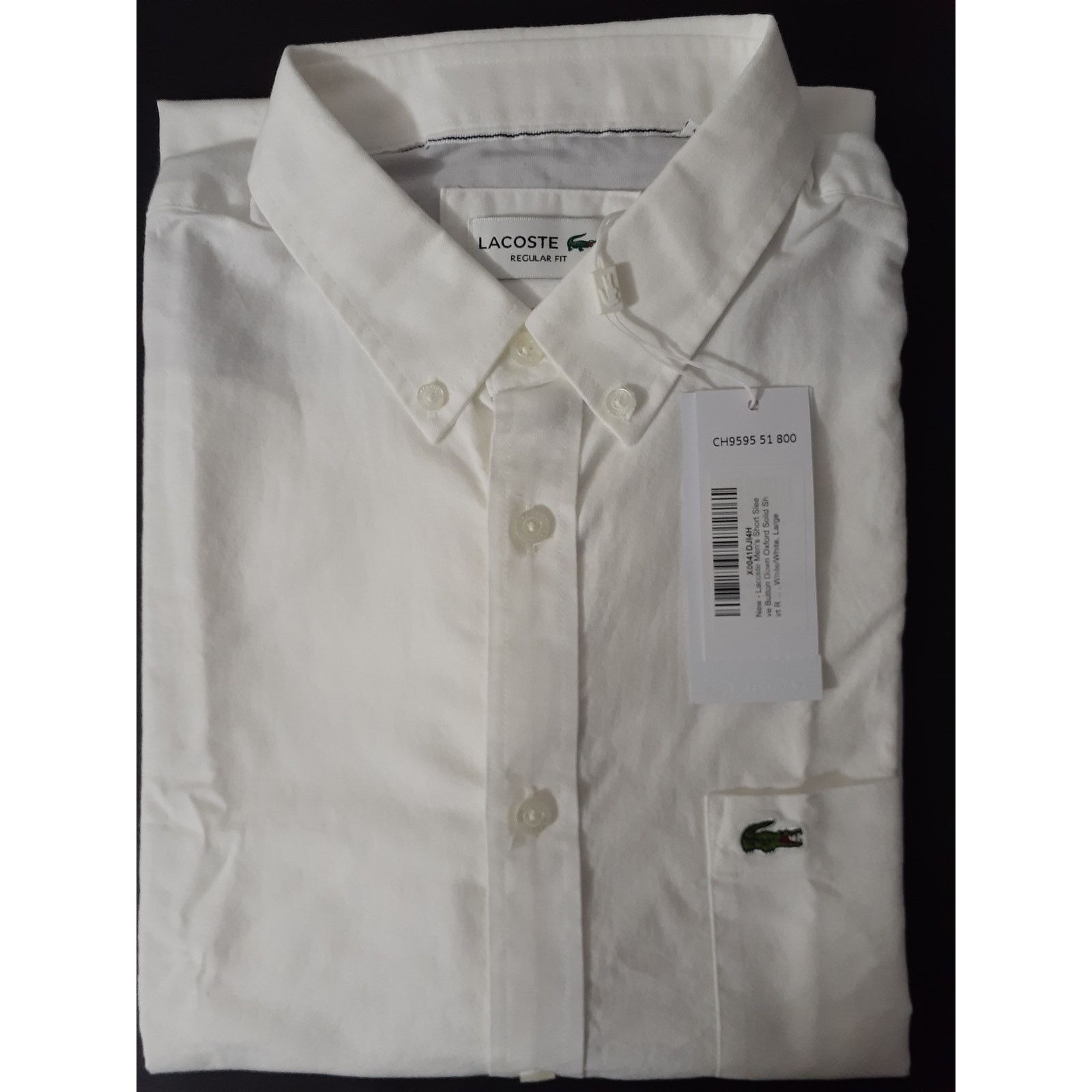Lacoste Lacoste Men's Short Sleeve Oxford Shirt Regular Fit White L Size US L / EU 52-54 / 3 - 2 Thumbnail