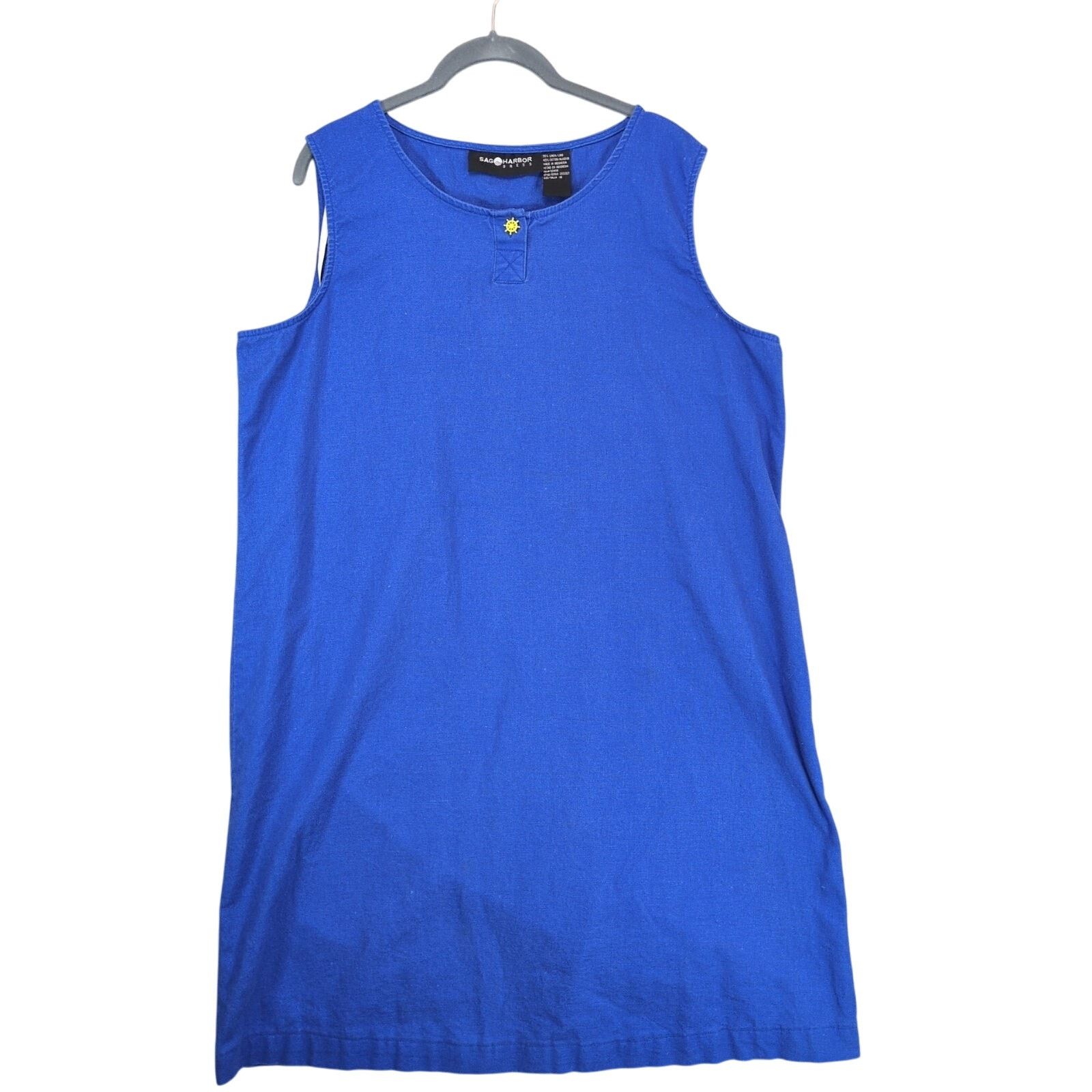 Vintage Sag Harbor Linen Cotton Blue Shift Midi Dress, 18 Nautical Size XXL / US 16-18 / IT 52-54 - 1 Thumbnail