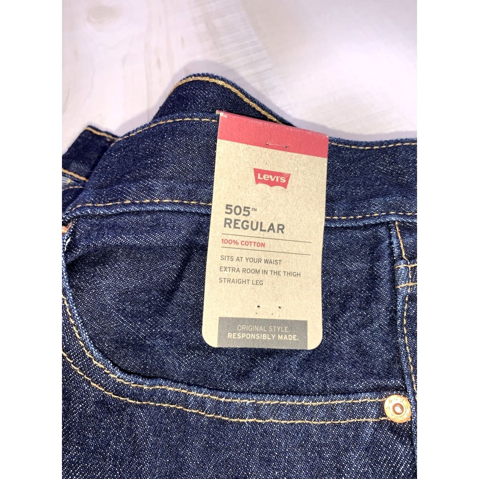 Levi's Levi’s 505 Regular Fit Straight Leg Jeans Men 36x32 Dark Wash Denim Cotton Blend Blue NWT-12322 Size US 36 / EU 52 - 5 Thumbnail