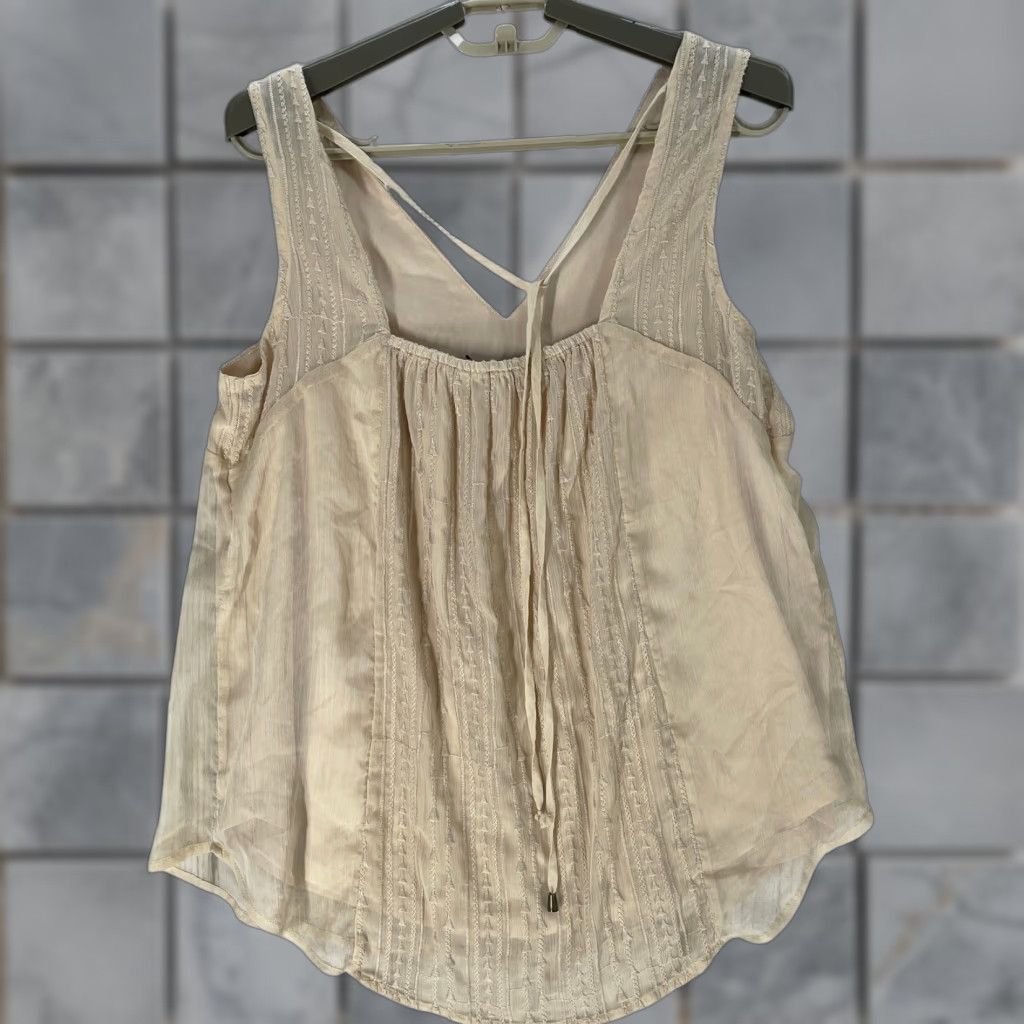 Vintage Doe Rae Top Women S Beige Sleeveless V Neck Flowy Cottagecore Boho Coquette Tunic Tank Vintage? Size S / US 4 / IT 40 - 1 Thumbnail