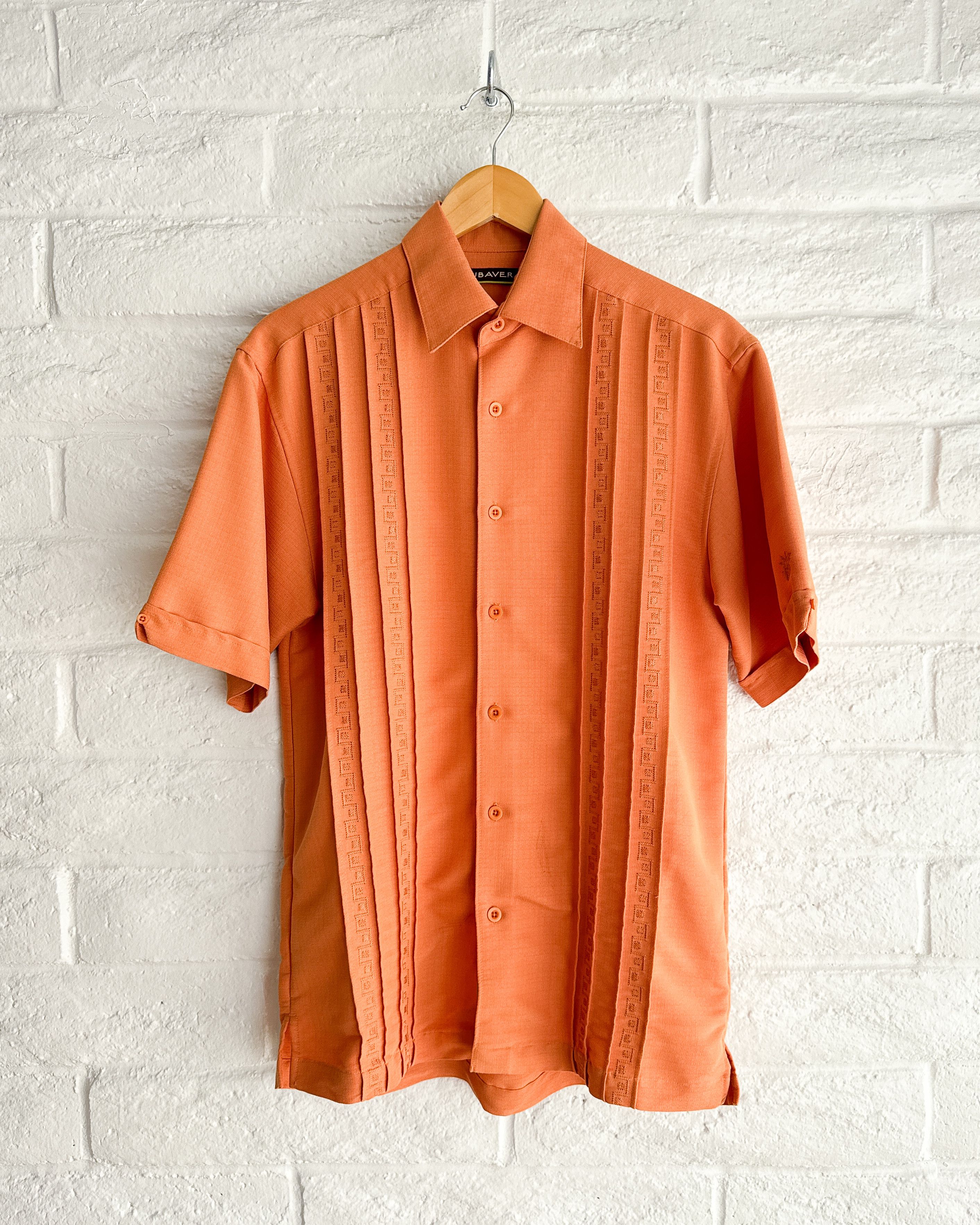 Cubavera Cubavera Short Sleeve Shirt Orange Men's S Embroidered Pleat Size US S / EU 44-46 / 1 - 1 Thumbnail