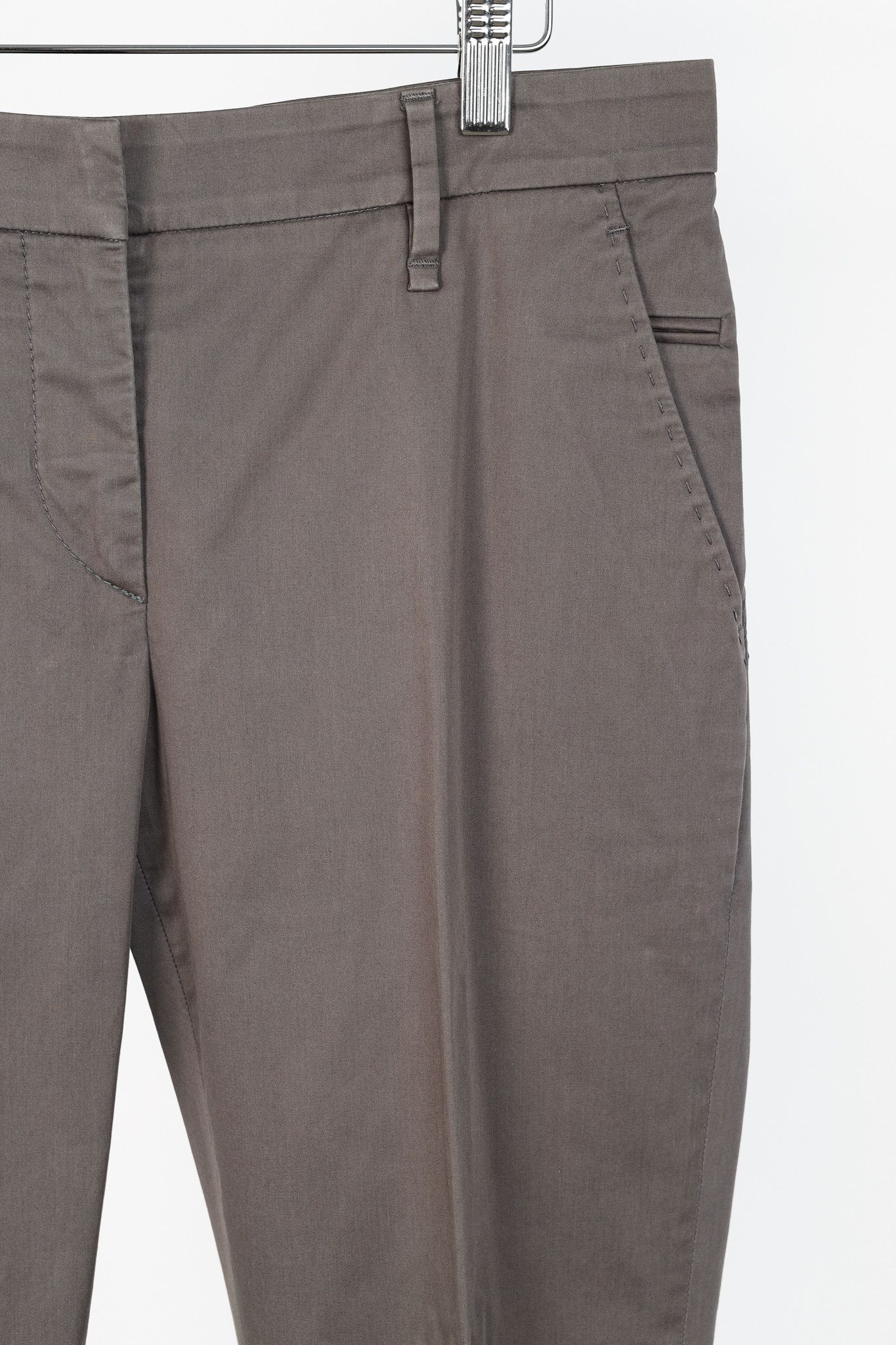 Brunello Cucinelli Brunello Cucinelli Grey Cotton Topstitched Cuffed Trousers Size 28" / US 6 / IT 42 - 3 Thumbnail