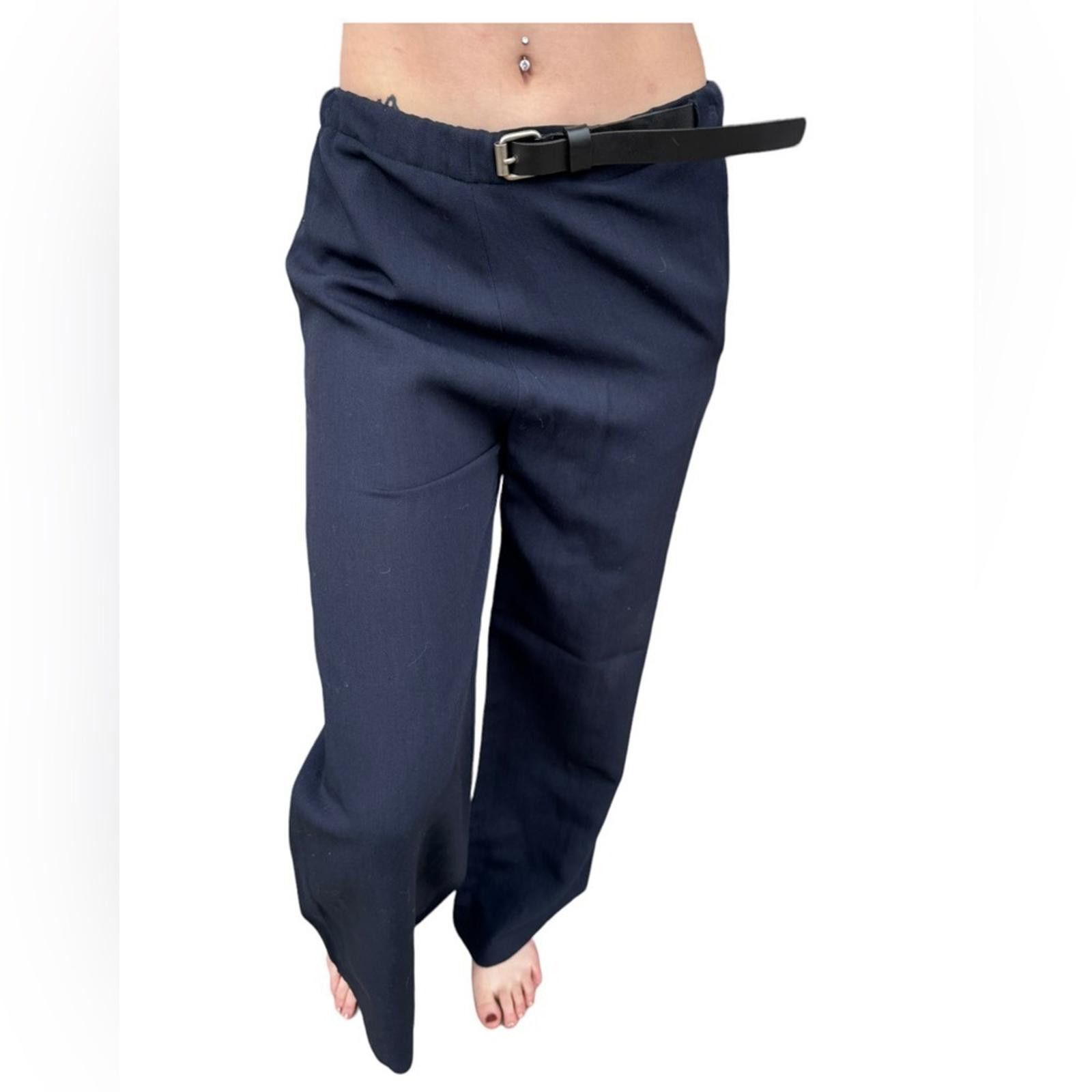 Designer ASPESI Blu Wool Wide Leg Trousers – Midnight Blue 38/M Size 32" / US 10 / IT 46 - 7 Thumbnail