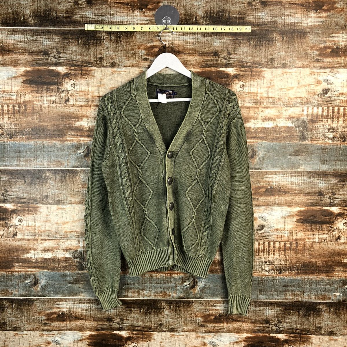 Vintage DL In Crew Sive Green faded Cardigan Knitwear #C494 Size US L / EU 52-54 / 3 - 1 Thumbnail