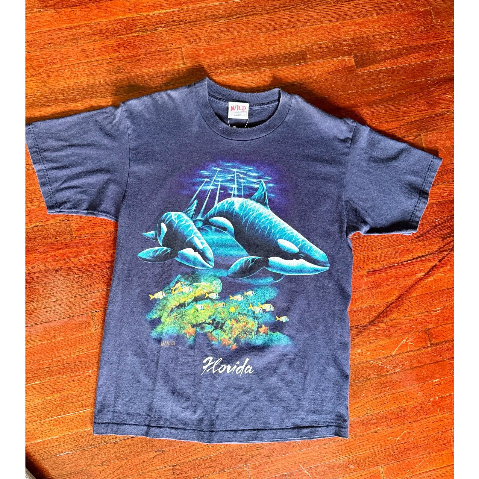 Vintage Vintage Florida Blue Double Side Graphic Whale T Shirt Large Size US L / EU 52-54 / 3 - 1 Thumbnail