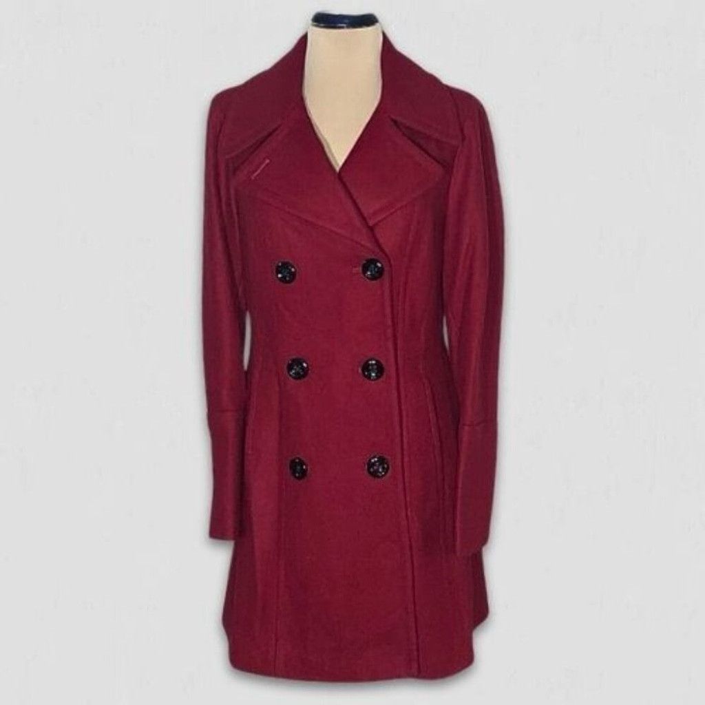 Anne Klein Anne Klein Peacoat Prepy Double Breasted Wool Red Burgundy S Size S / US 4 / IT 40 - 1 Thumbnail