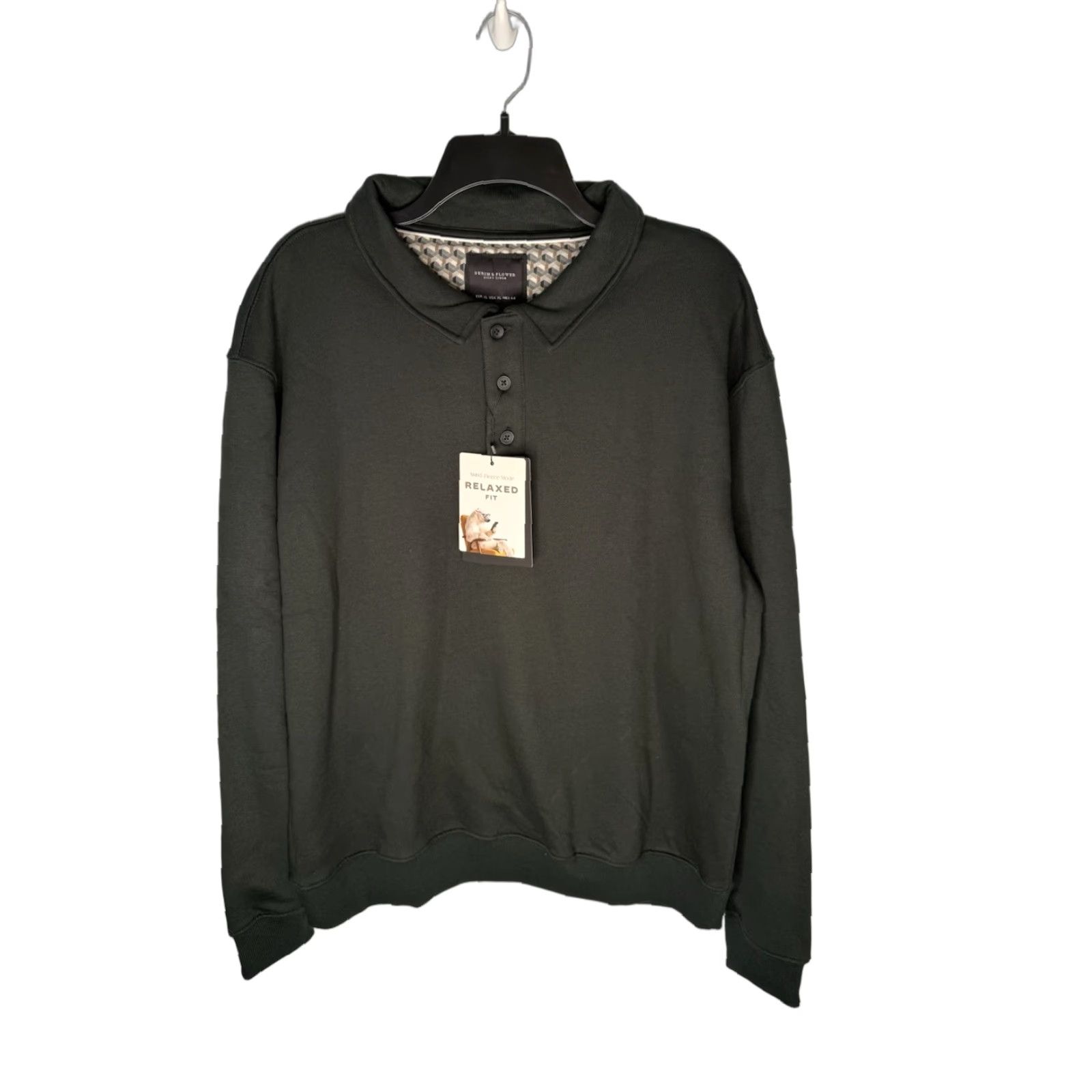 Denime Denim & Flower Sweatshirt Mens XL Pullover Hooded Cotton Blend Green 24in Chest 27in Long Slim Relaxed Classic Outdoor Modern Size US XL / EU 56 / 4 - 1 Thumbnail