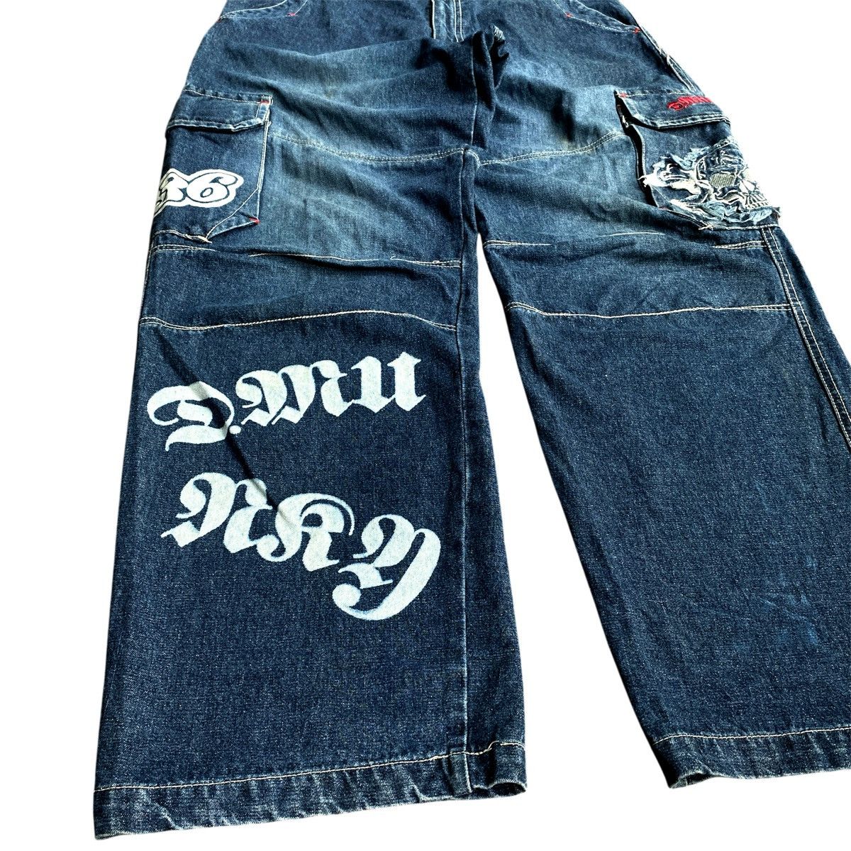 Ecko Unltd. × JNCO × Southpole 2000s Rare DrunkNMunky Cargo Embroidery Wide Leg Baggy Jeans Size US 30 / EU 46 - 2 Thumbnail