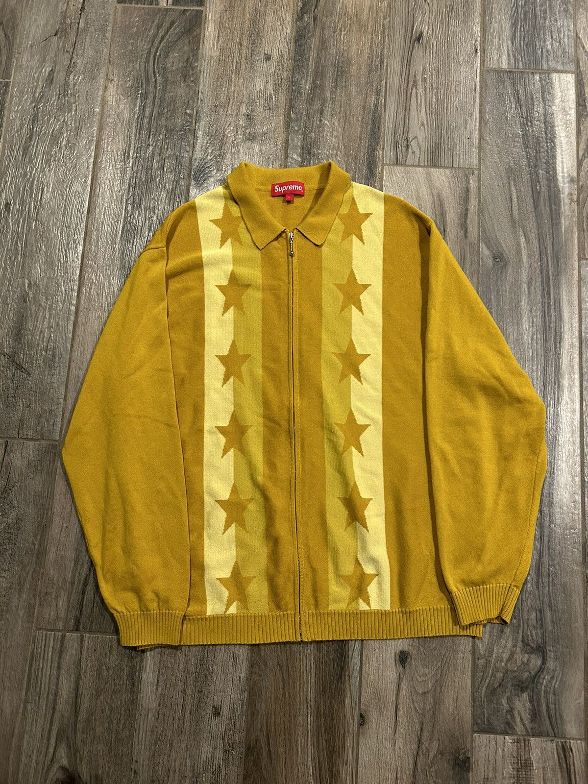 image of Supreme 2020 Stars Zip Up Sweater Polo Gold in Yellow, Men's (Size Large)