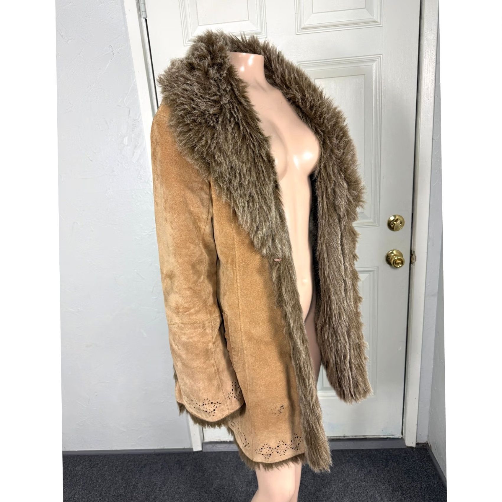 Vintage VINTAGE DB Studio Penny Lane Jacket M Brown Genuine Leather Faux Fur Eyelet Y2K Coat Hippie Women Size M / US 6-8 / IT 42-44 - 7 Thumbnail