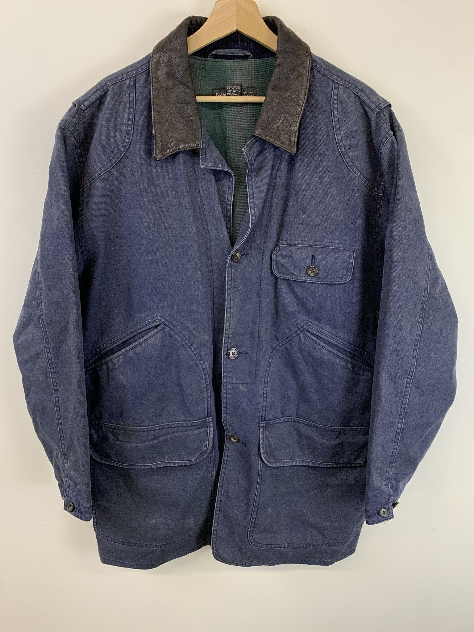Banana Republic × Vintage Vintage Banana Republic 1990s Leather Collar Canvas jacket Size M Size US M / EU 48-50 / 2 - 1 Thumbnail