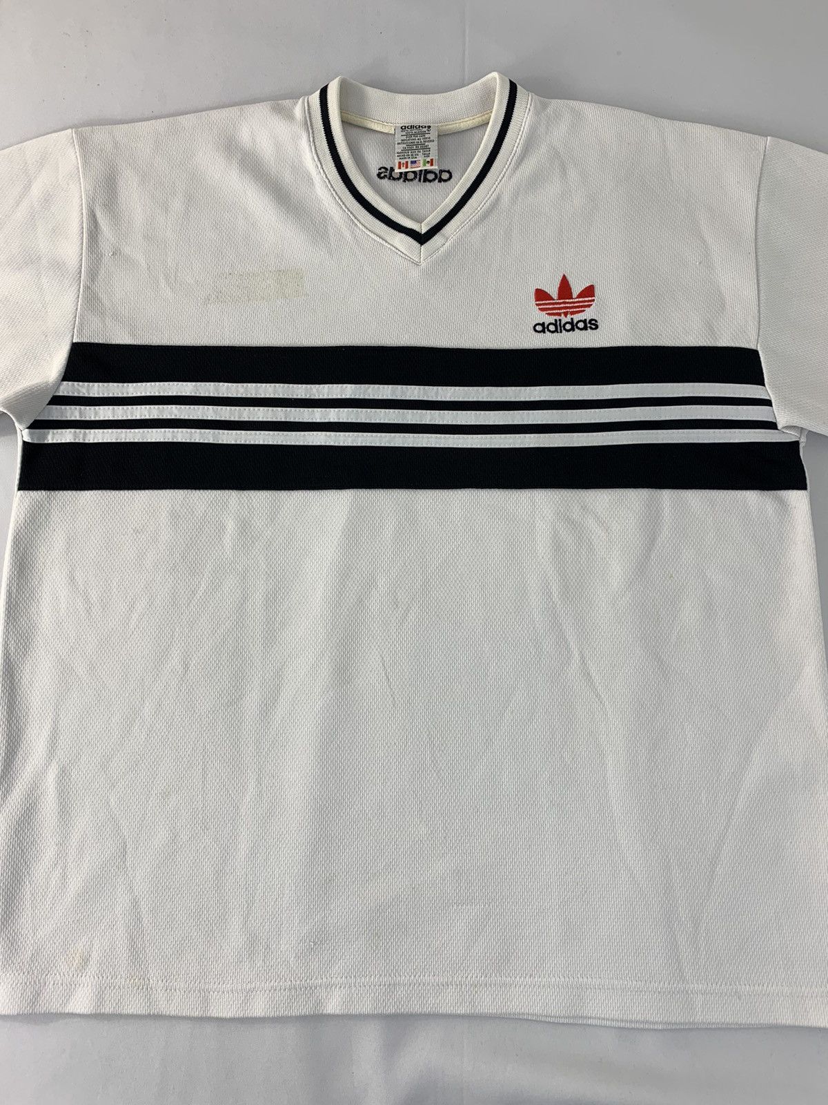 Adidas 90s Adidas Trifoil Trikot Striped Chest V Neck Printed Tee Size US XL / EU 56 / 4 - 3 Thumbnail