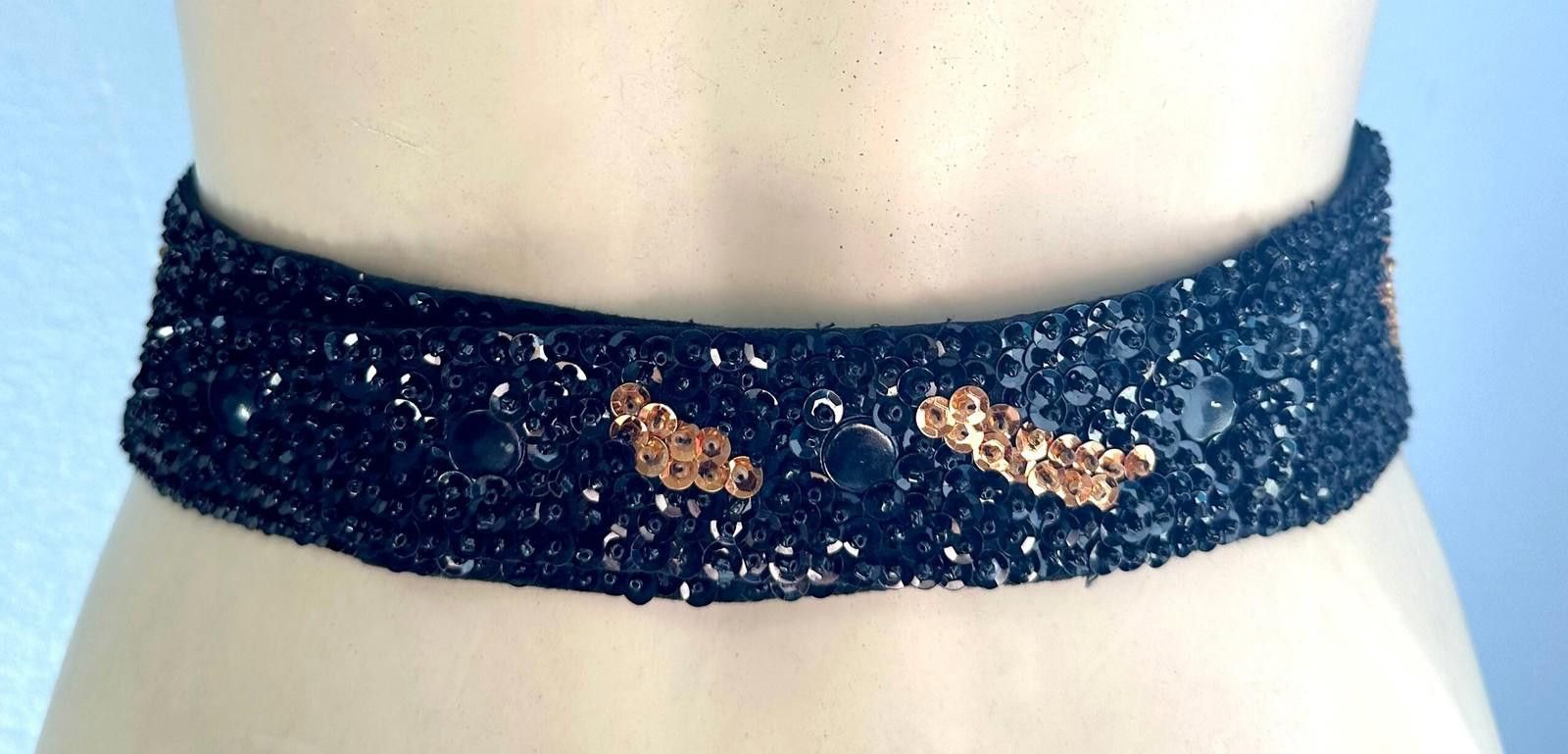 Designer Sequin Cummerbund Fashion Belt Black Brown Size ONE SIZE - 2 Thumbnail