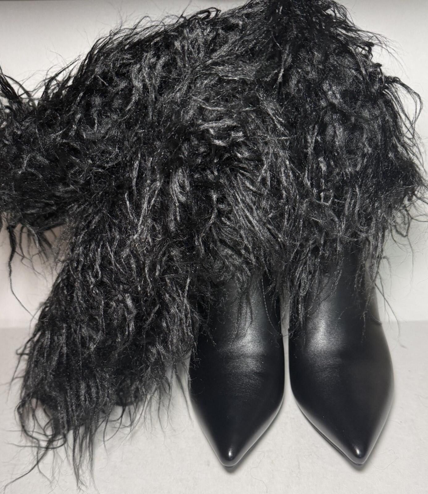 Shein Fur Knee High Boots Stiletto Heels Wide Calf Point Toe Size US 8 / IT 38 - 1 Thumbnail