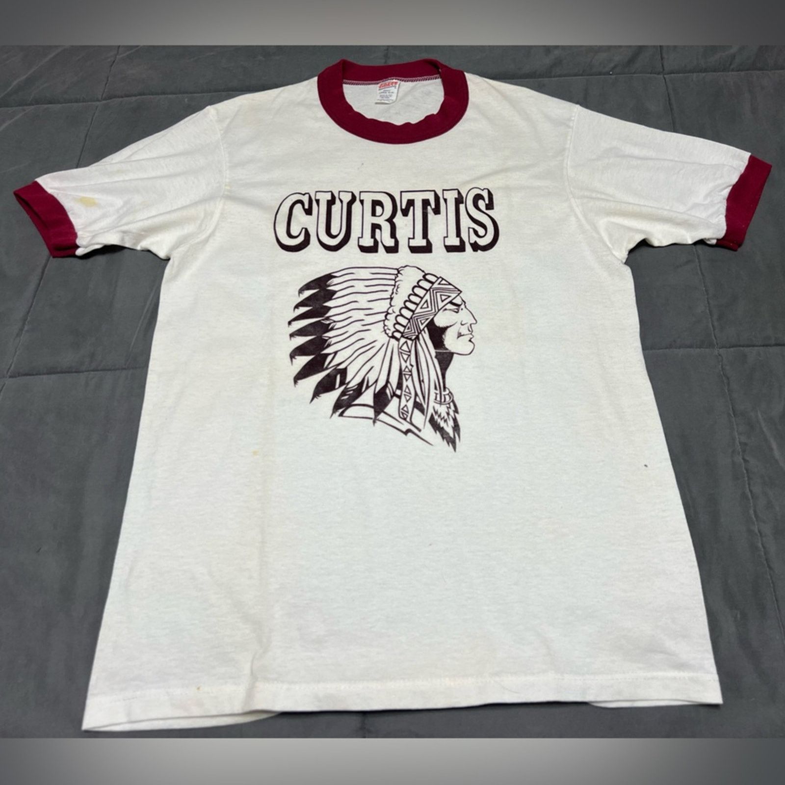 Vintage Vintage Curtis Indians Shirt 80s USA Ringer Soffe SIZE LARGE Size US L / EU 52-54 / 3 - 1 Thumbnail