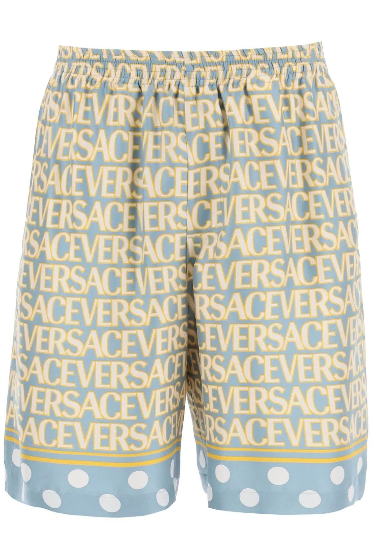 image of Versace O1S22I1N0124 Allover Silk Short In Light Blue/yellow/white, Men's (Size 30)