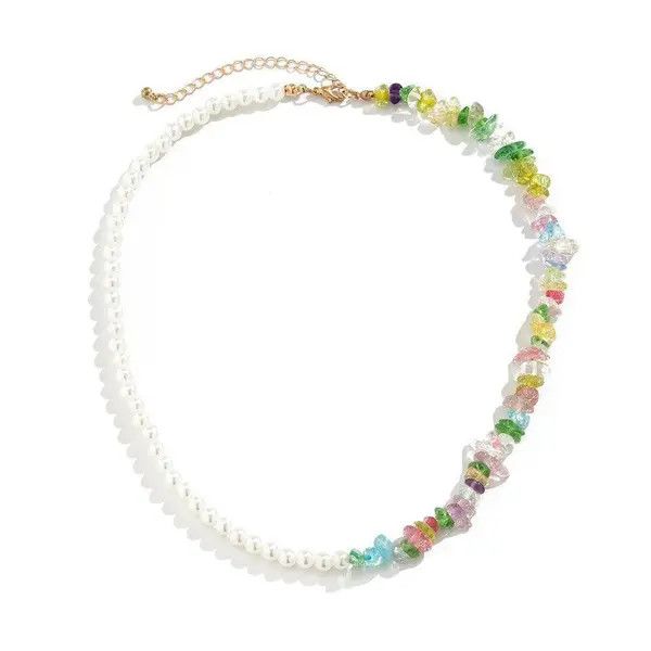 Jewelry Imitation Pearl and Colorful Stone Beads Necklace Size ONE SIZE - 3 Thumbnail