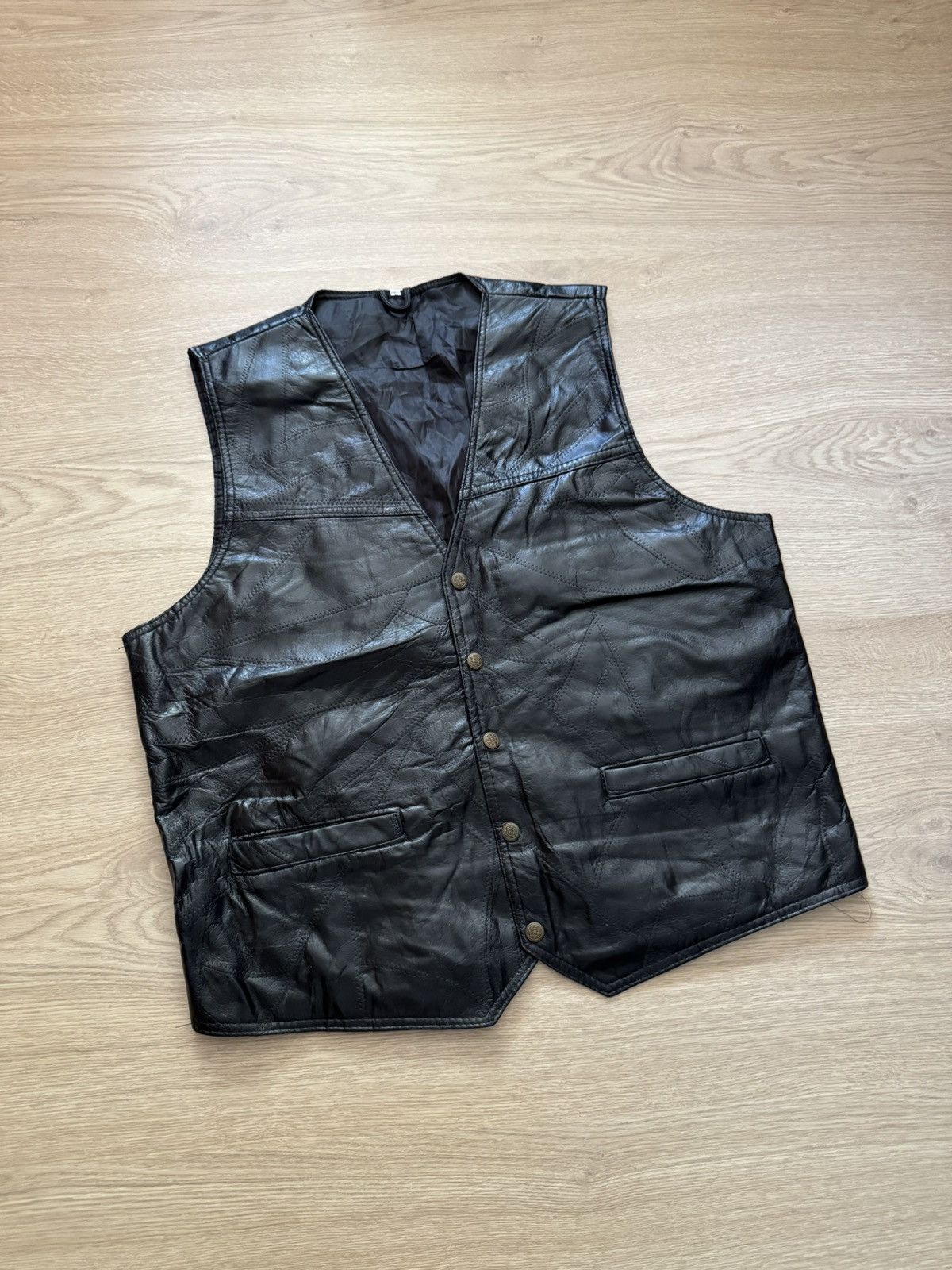 Genuine Leather Vintage Genuine Leather Patchwork Western Cowboy Black Vest Size US L / EU 52-54 / 3 - 1 Thumbnail