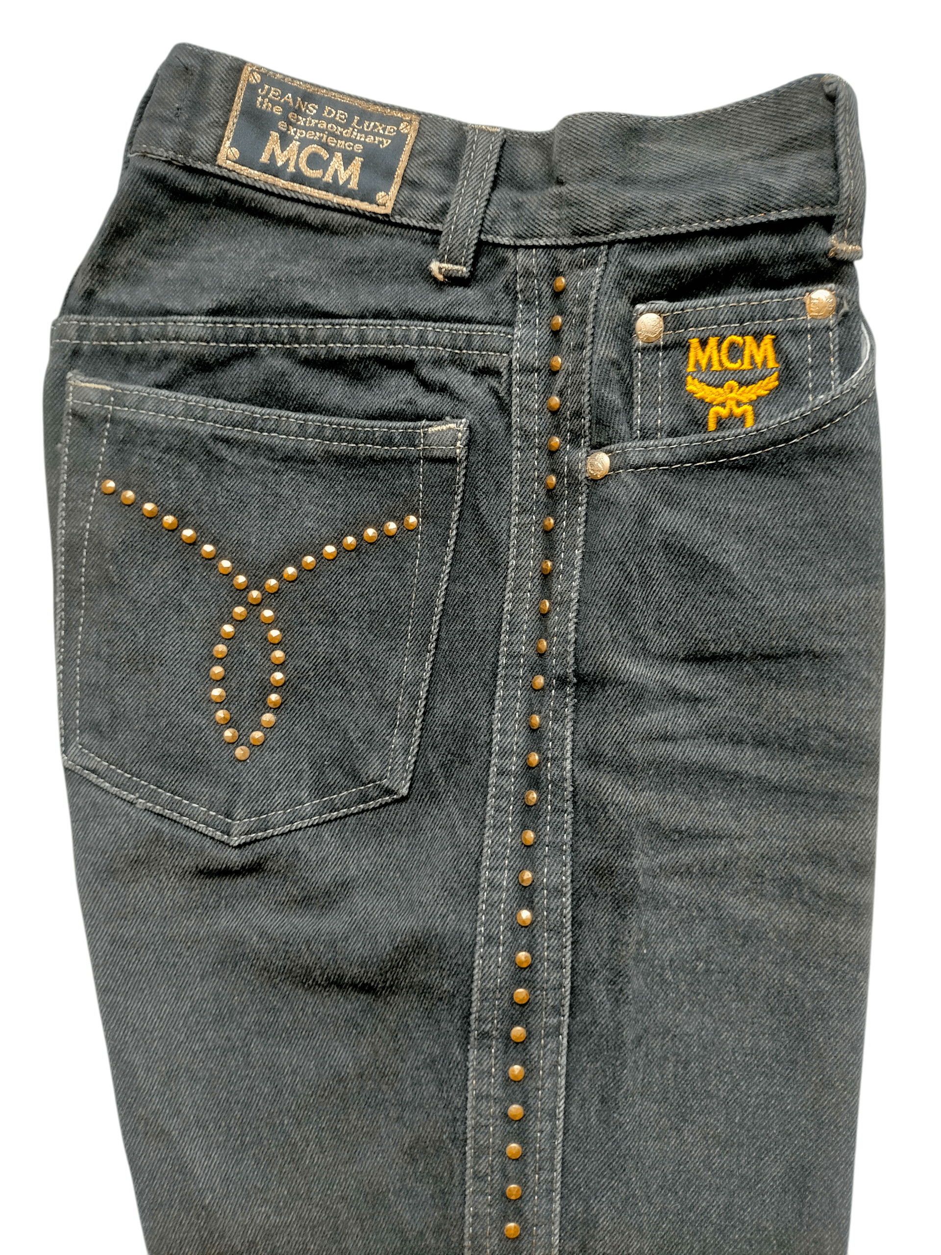 MCM 🔥Rare 90s MCM Studded Gold Side Tape Black Jeans Size US 26 / EU 42 - 1 Thumbnail