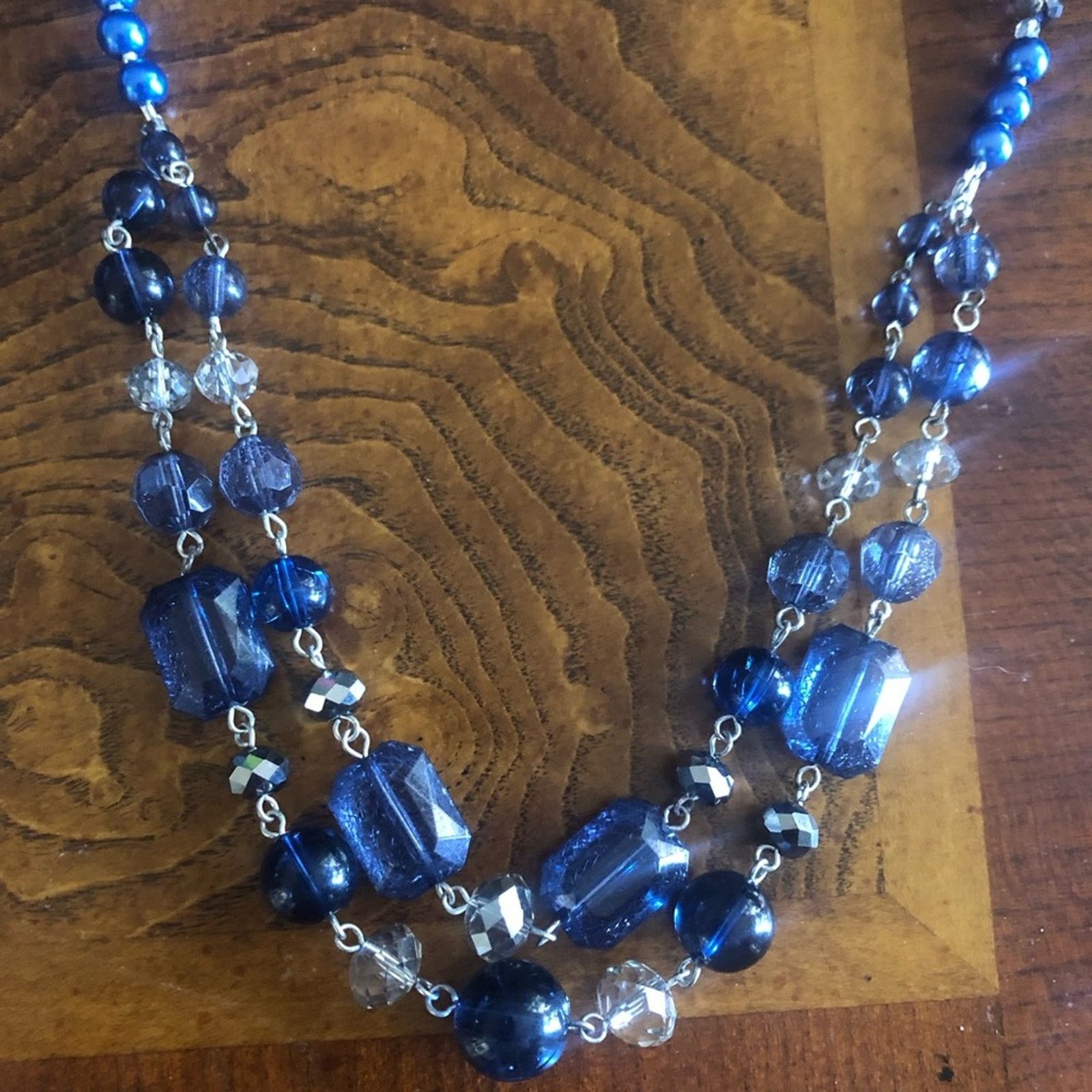 Handmade Handcrafted blue tone vintage bead pearl necklace Size ONE SIZE - 9 Thumbnail