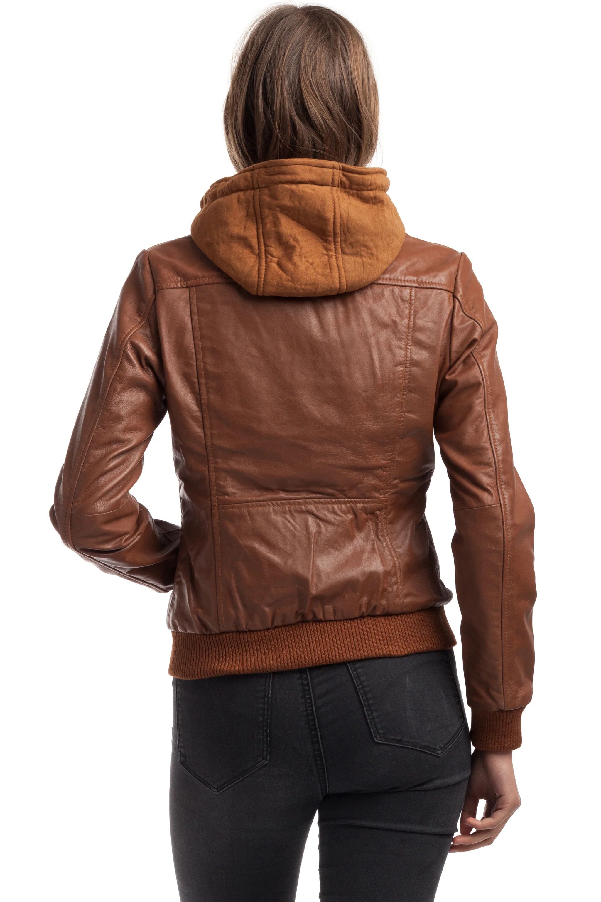 Genuine Leather Chyston Roxane Brown Leather Hooded Jacket Women's Size S / US 4 / IT 40 - 2 Thumbnail