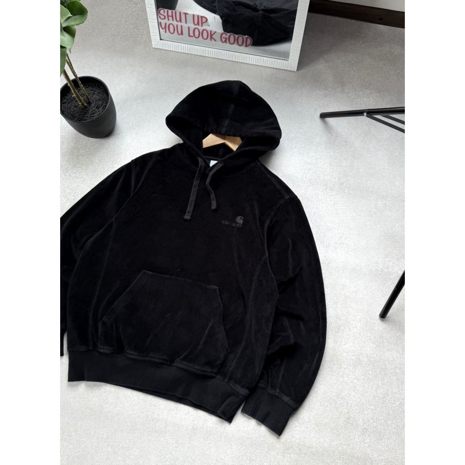 Carhartt Wip VINTAGE Carhartt WIP Velours Hoodie Pullover Black Mens S Hooded Logo Embroidered Casual USA Y2K Velours Hoodie Carhartt Hooded Size US S / EU 44-46 / 1 - 5 Thumbnail