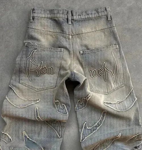Designer × Japanese Brand × Jean Retro Raw Edge Embroidery Baggy Jeans Size US 32 / EU 48 - 3 Thumbnail