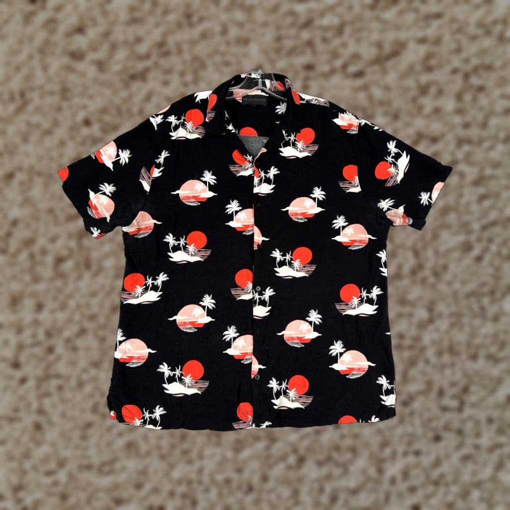 Vintage No Boundaries Shirt Men XL Black Sunset AOP 100% Rayon Hawaiian Beach Vacation Party/Cocktail Spring Summer Fall Winter Casual Size US XL / EU 56 / 4 - 1 Thumbnail