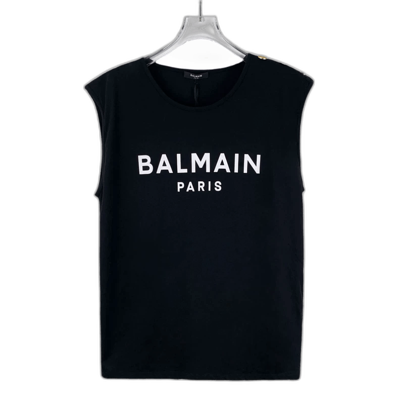 Balmain Balmain Black Logo Cotton Casual Tank Top Size M / US 6-8 / IT 42-44 - 1 Thumbnail