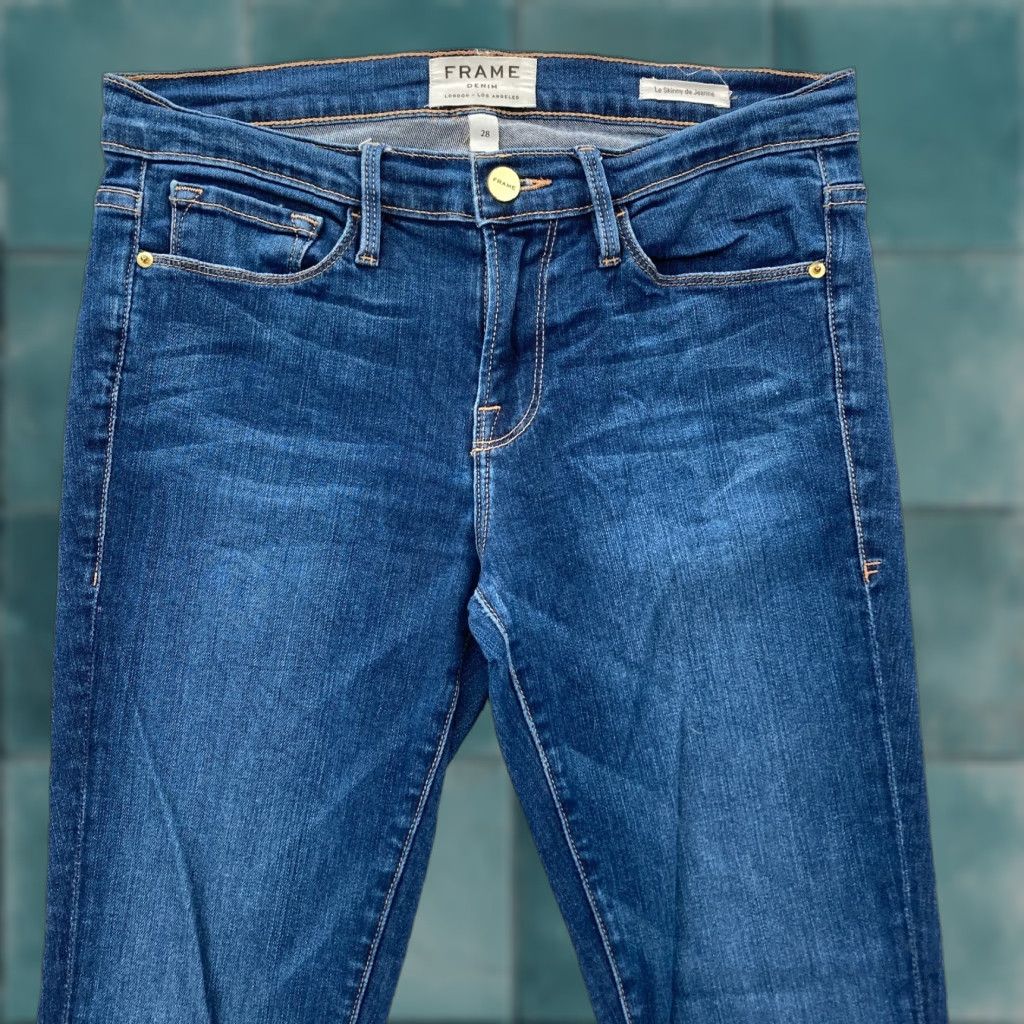 Frame FRAME Le Skinny De Jeanne Jeans Women's 28 Dark Wash Blue Stretch Denim Preppy Slim 5-Pocket Inseam 29 Dark Blue 石 Size 28" / US 6 / IT 42 - 1 Thumbnail