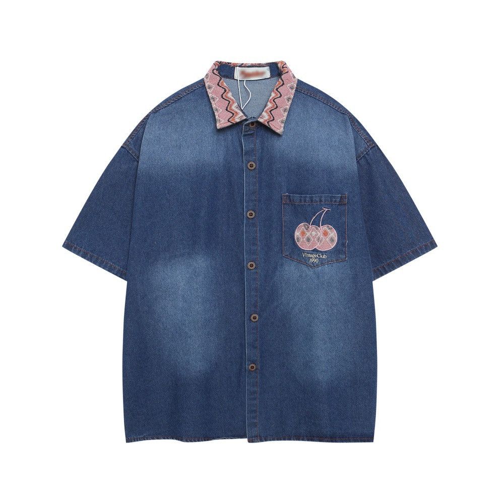 Japanese Brand × Jean Retro men's loose casual tie-dye denim short-sleeved shirt Size US M / EU 48-50 / 2 - 1 Thumbnail