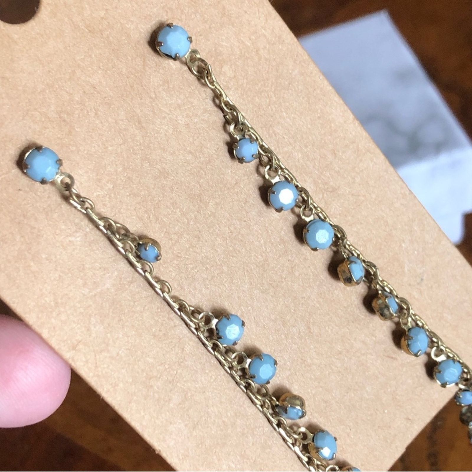 Vintage Vintage turquoise rhinestone chain long length earrings Size ONE SIZE - 2 Thumbnail