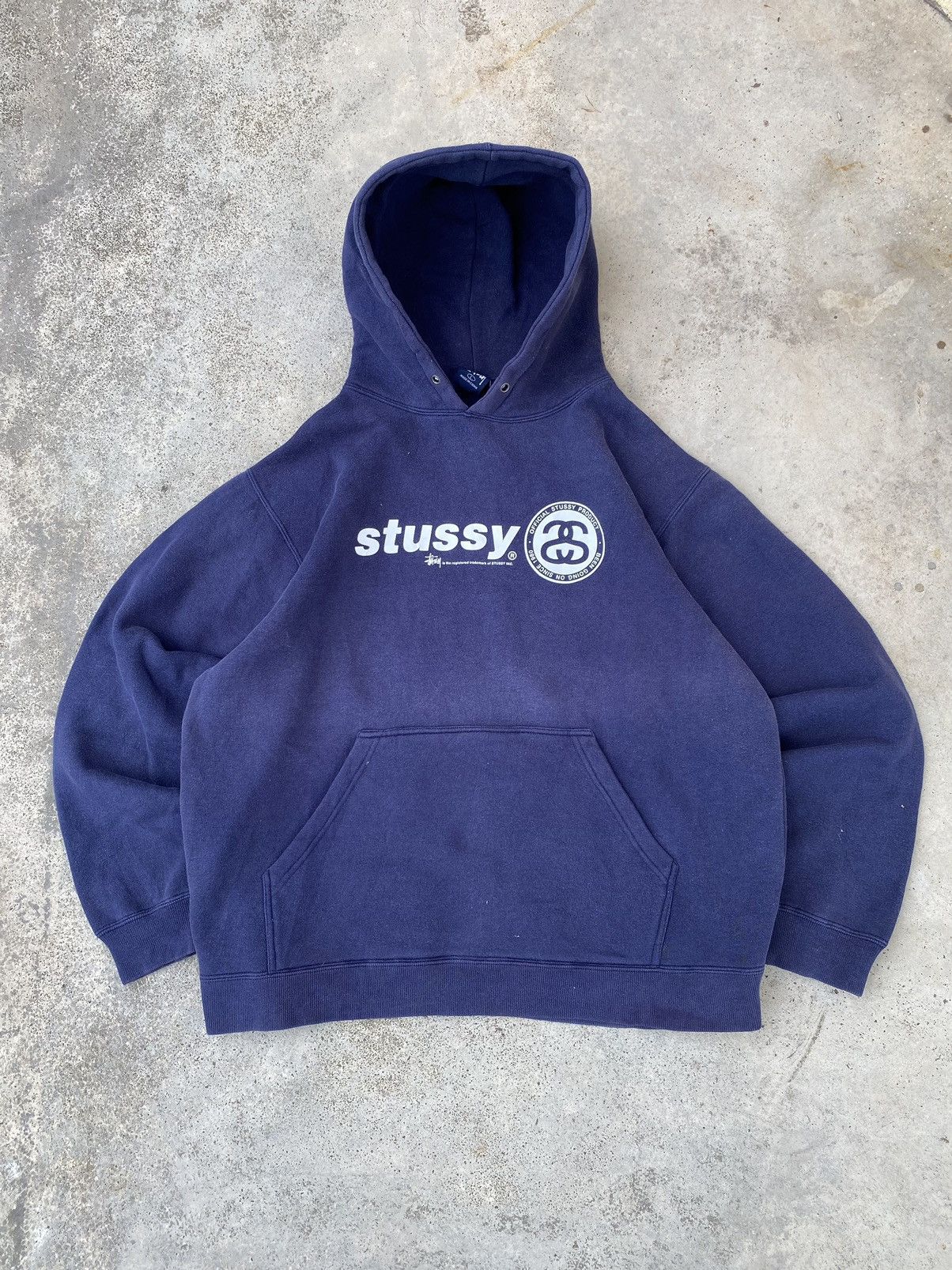 image of 90's Stussy Script Pullover Hoodie in Faded Blue, Men's (Size XL)