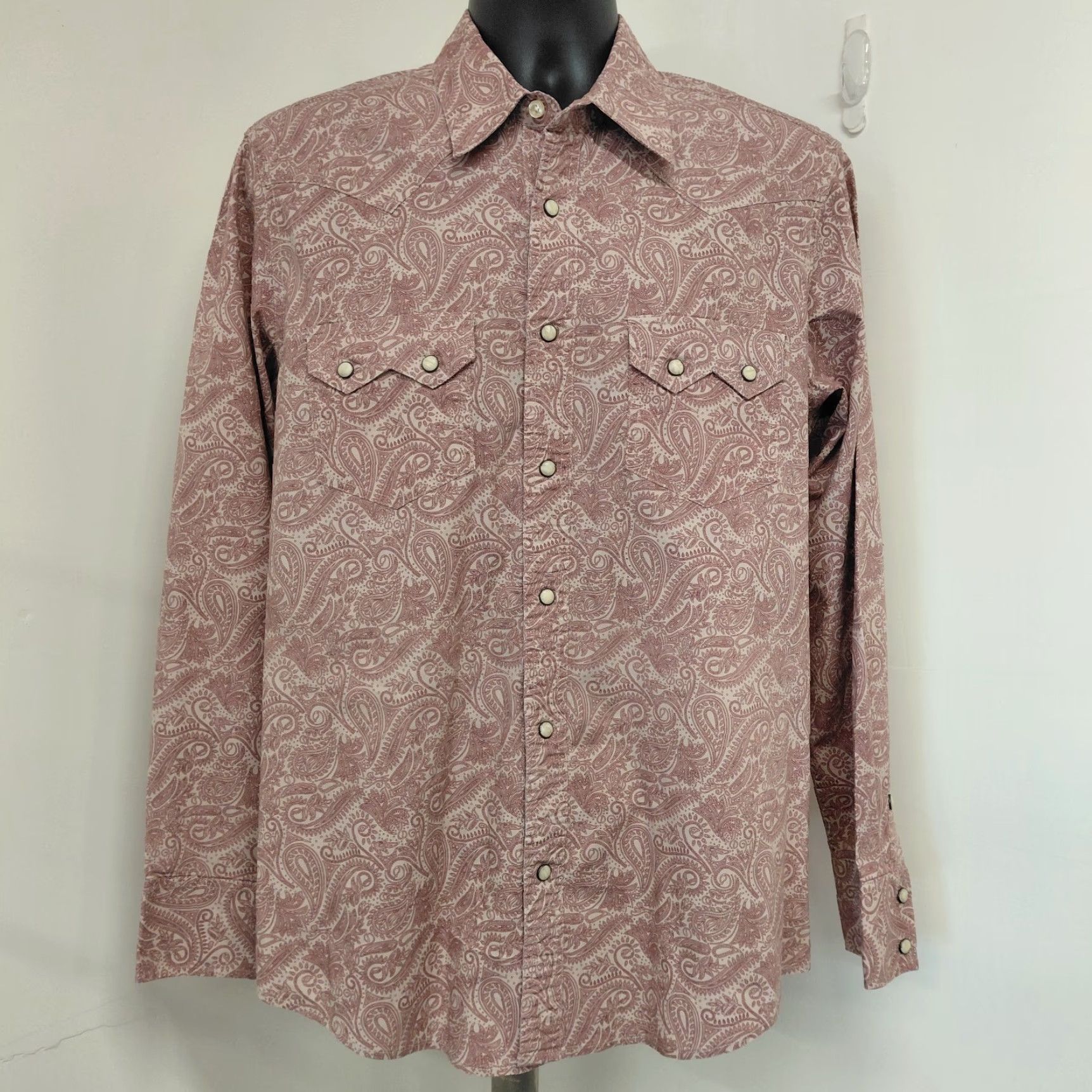 Denime Rock & Roll Denim Shirt Men's Size Large Burgundy Paisley Print Sawtooth Pockets Shirt Children? (no) Size US L / EU 52-54 / 3 - 2 Thumbnail