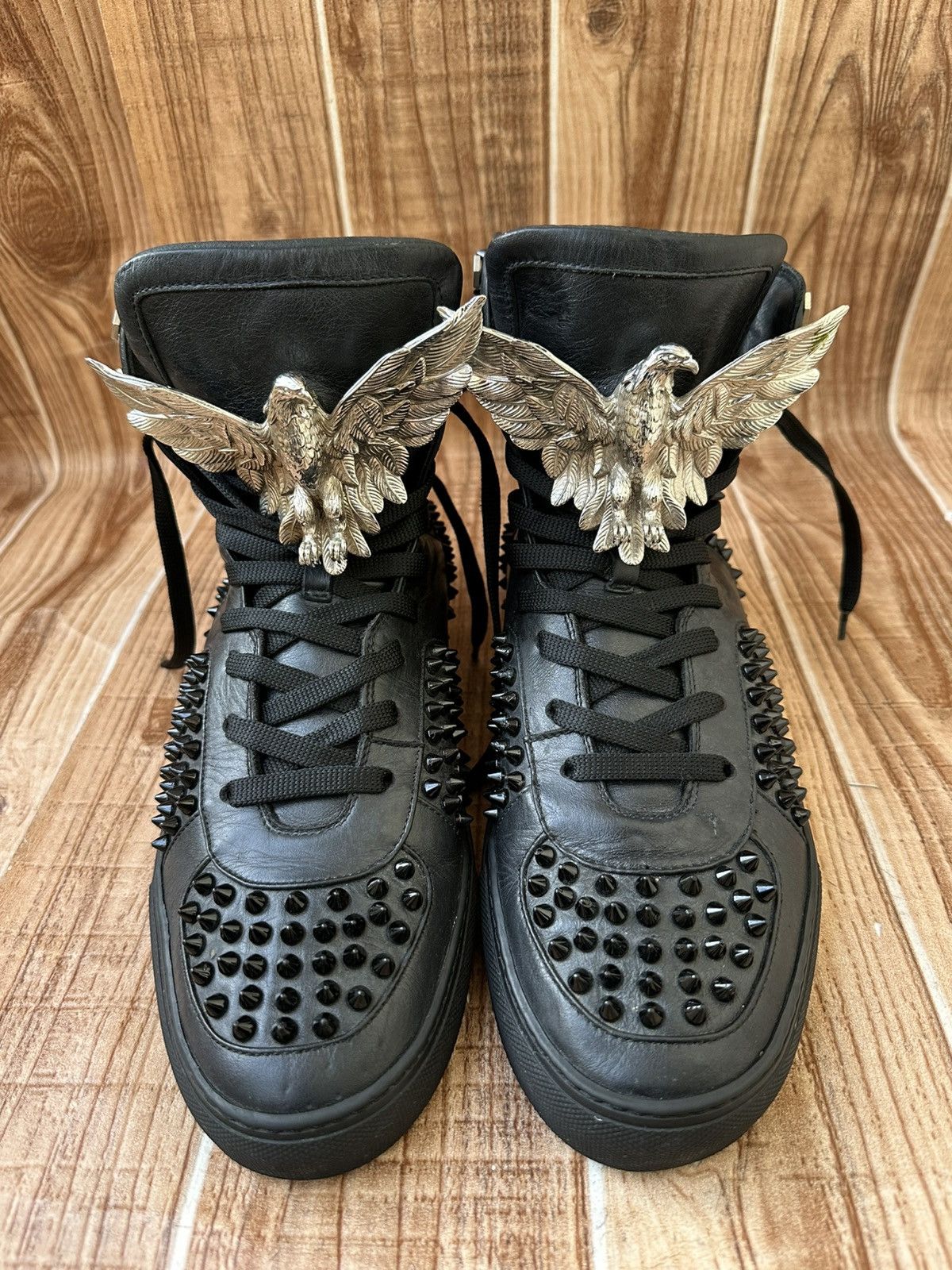 Philipp Plein Phillip Plein Black Leather Studded Hightops / Eagle Size US 10 / EU 43 - 2 Thumbnail