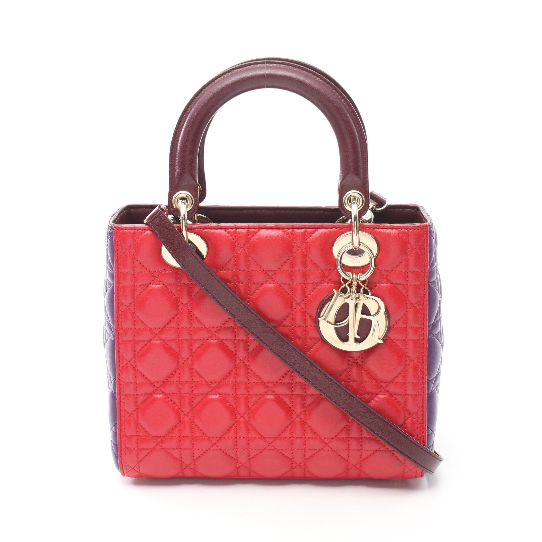Dior Dior Lady Dior Canage Medium Handbag Leather Red Multicolor Size ONE SIZE - 1 Thumbnail