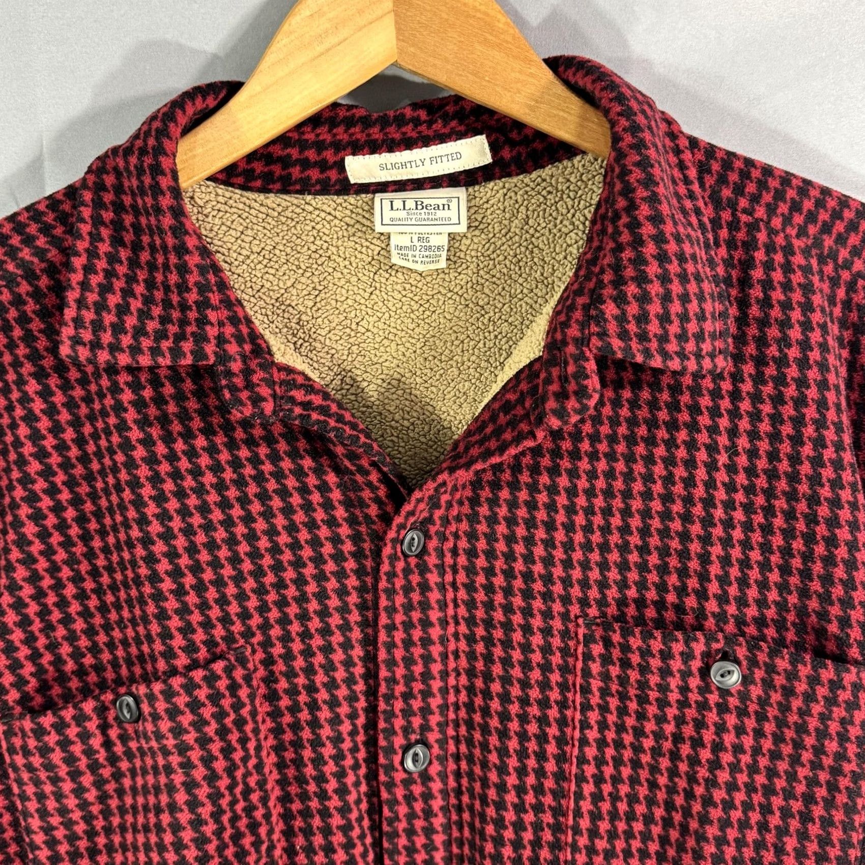 Vintage LL Bean Shirt Mens Large Red Black Houndstooth Fleece Lined Button Up Outdoors Size US L / EU 52-54 / 3 - 3 Thumbnail